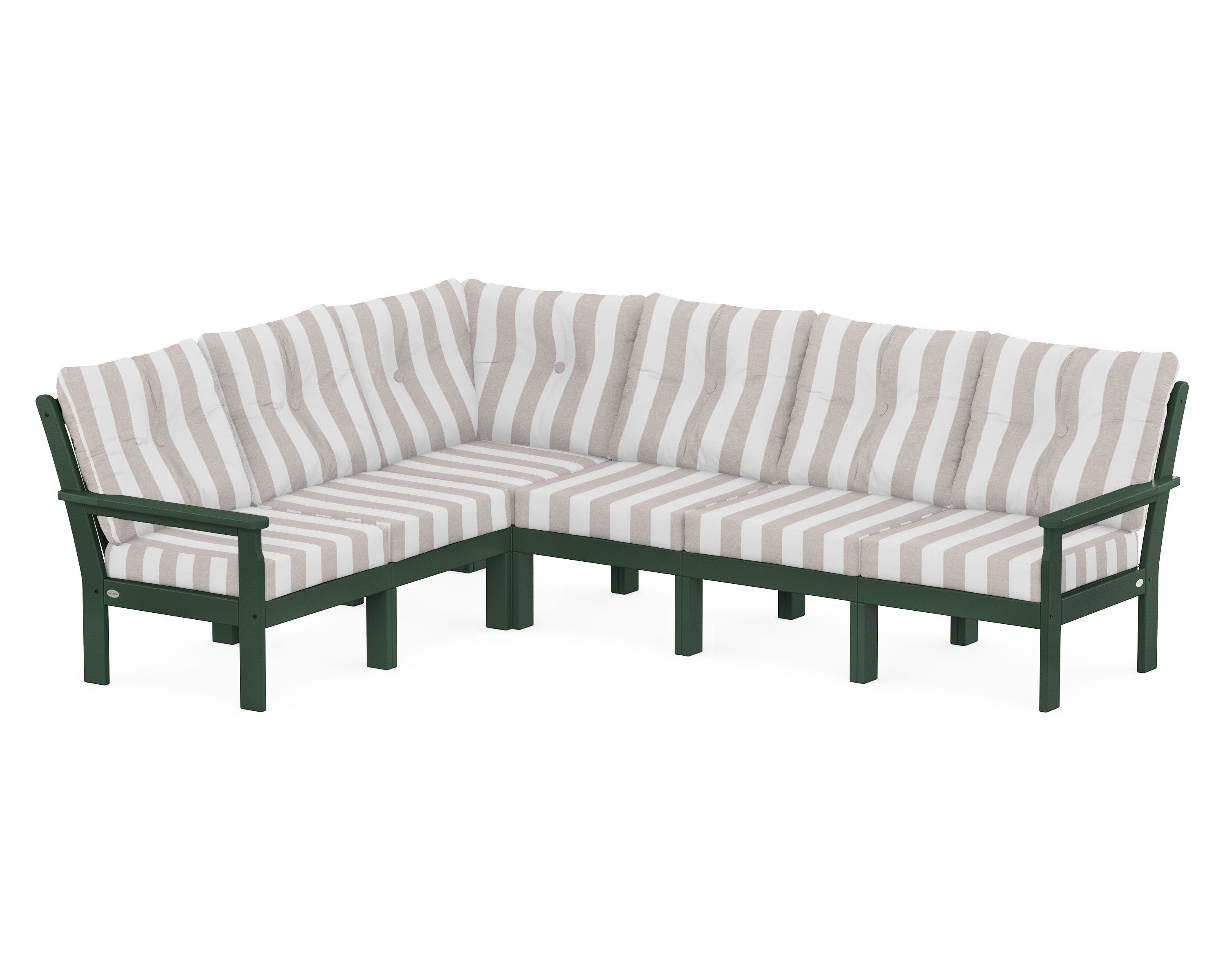 POLYWOOD® Vineyard 6-Piece Sectional in Green / Cabana Stripe Dune Burlap