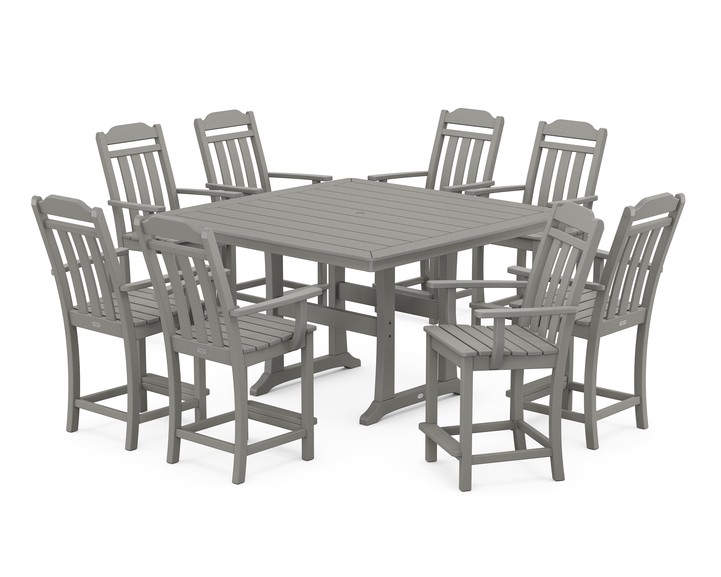 Country Living Cottage 9-Piece Square Counter Set with Trestle Legs in Slate Grey