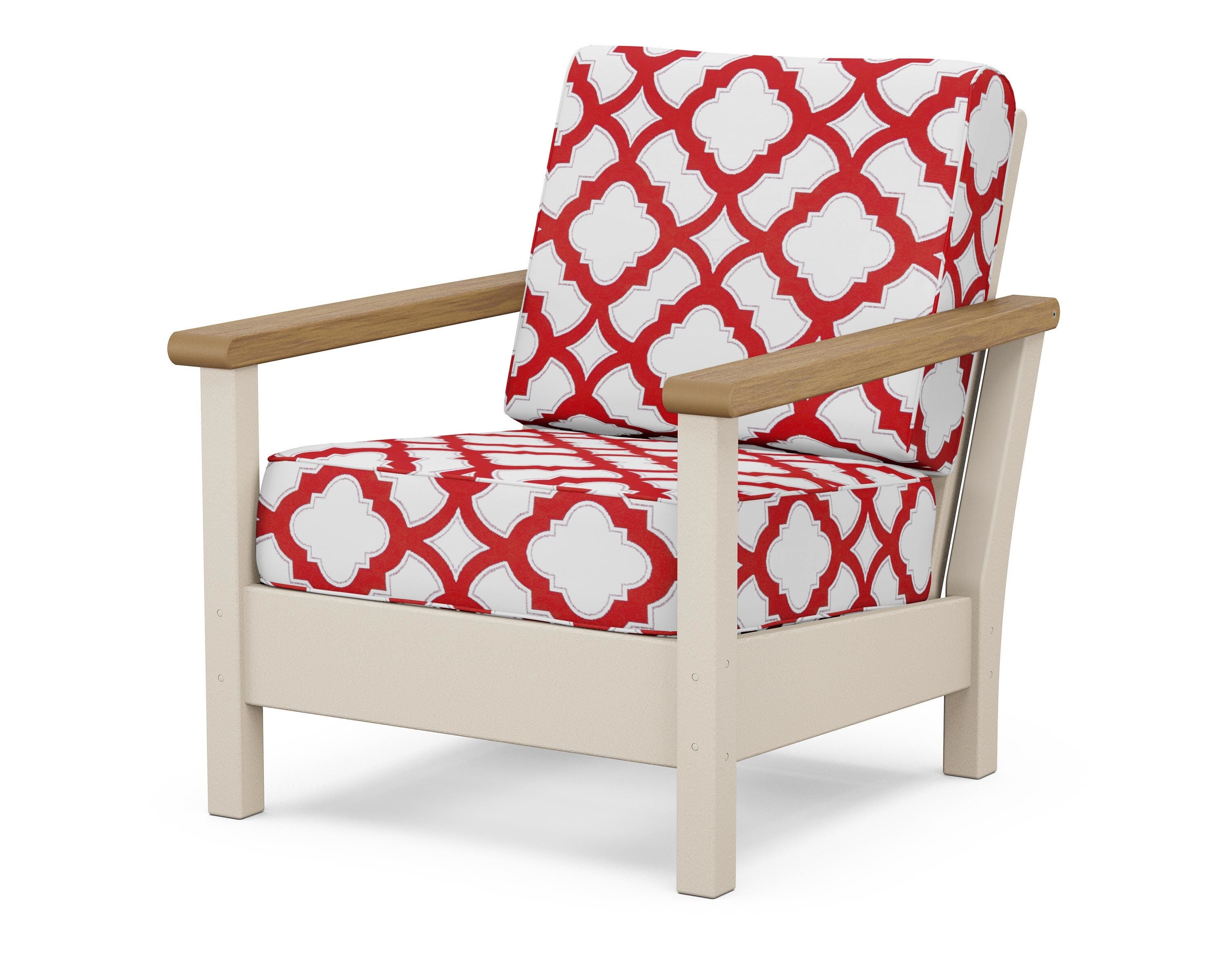 POLYWOOD® Harbour Deep Seating Chair in Sand / Natural / Trellis Crimson