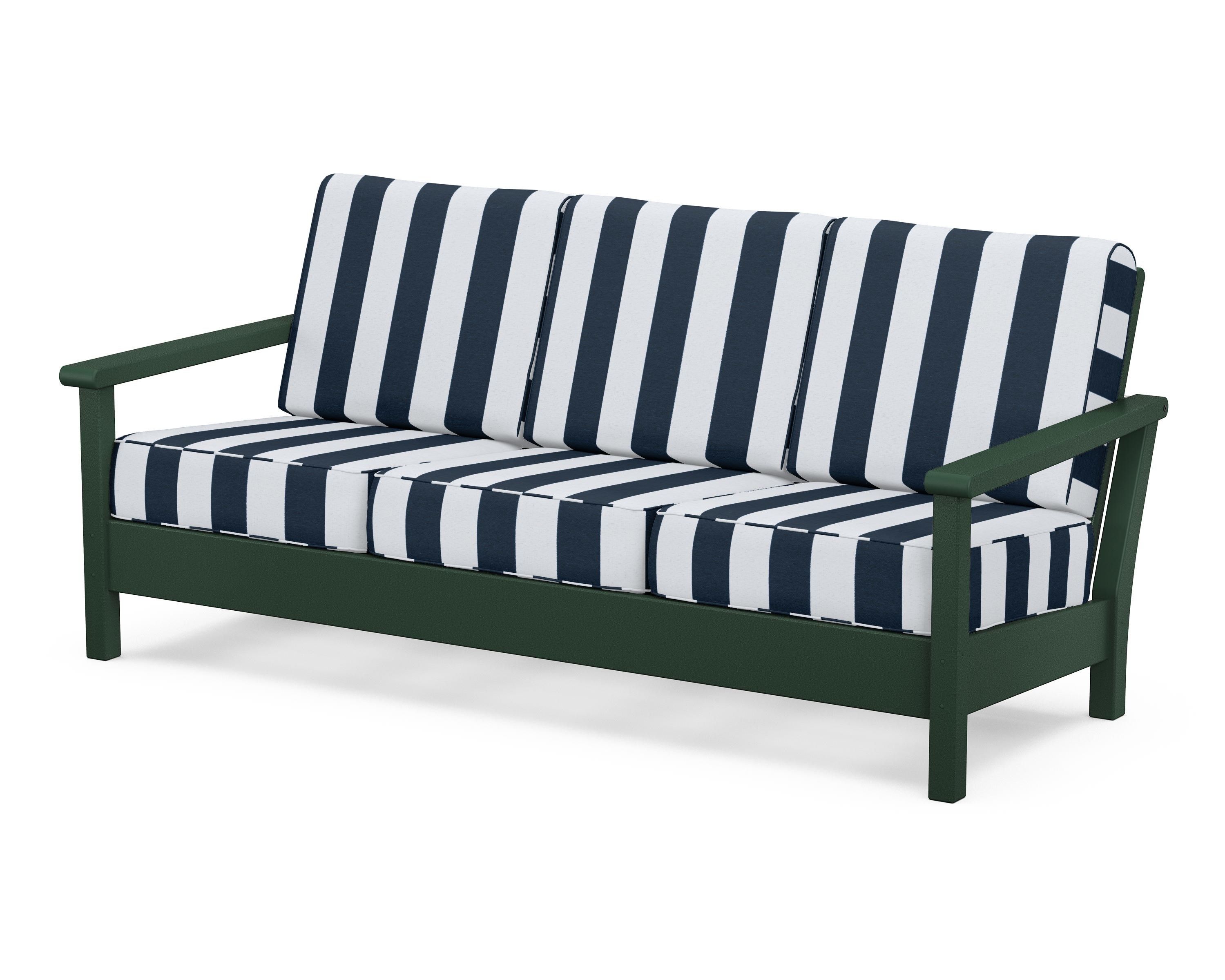 POLYWOOD® Harbour Deep Seating Sofa in Green / Cabana Stripe Marine Indigo