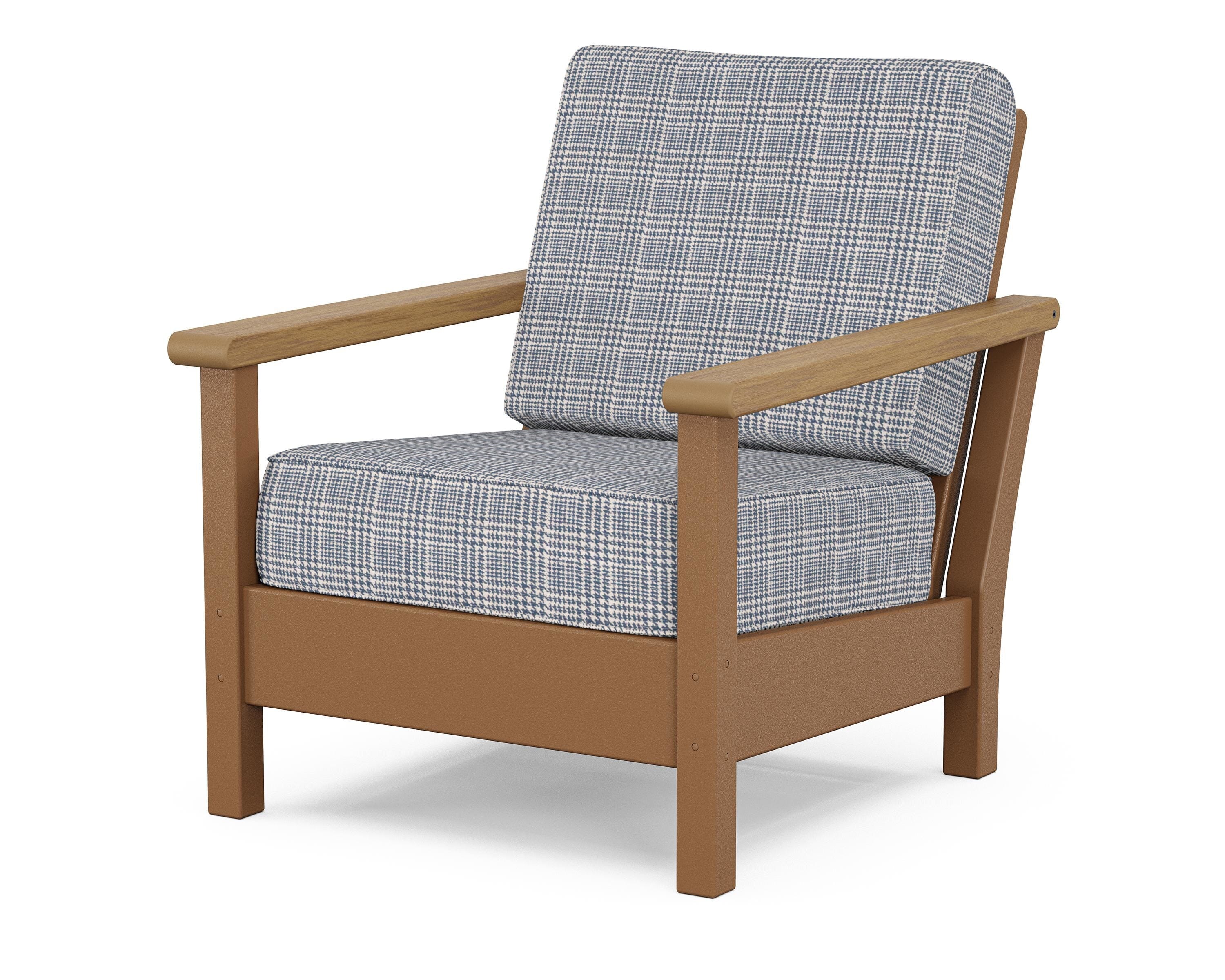 POLYWOOD® Harbour Deep Seating Chair in Teak / Natural / Houndstooth Sky Blue
