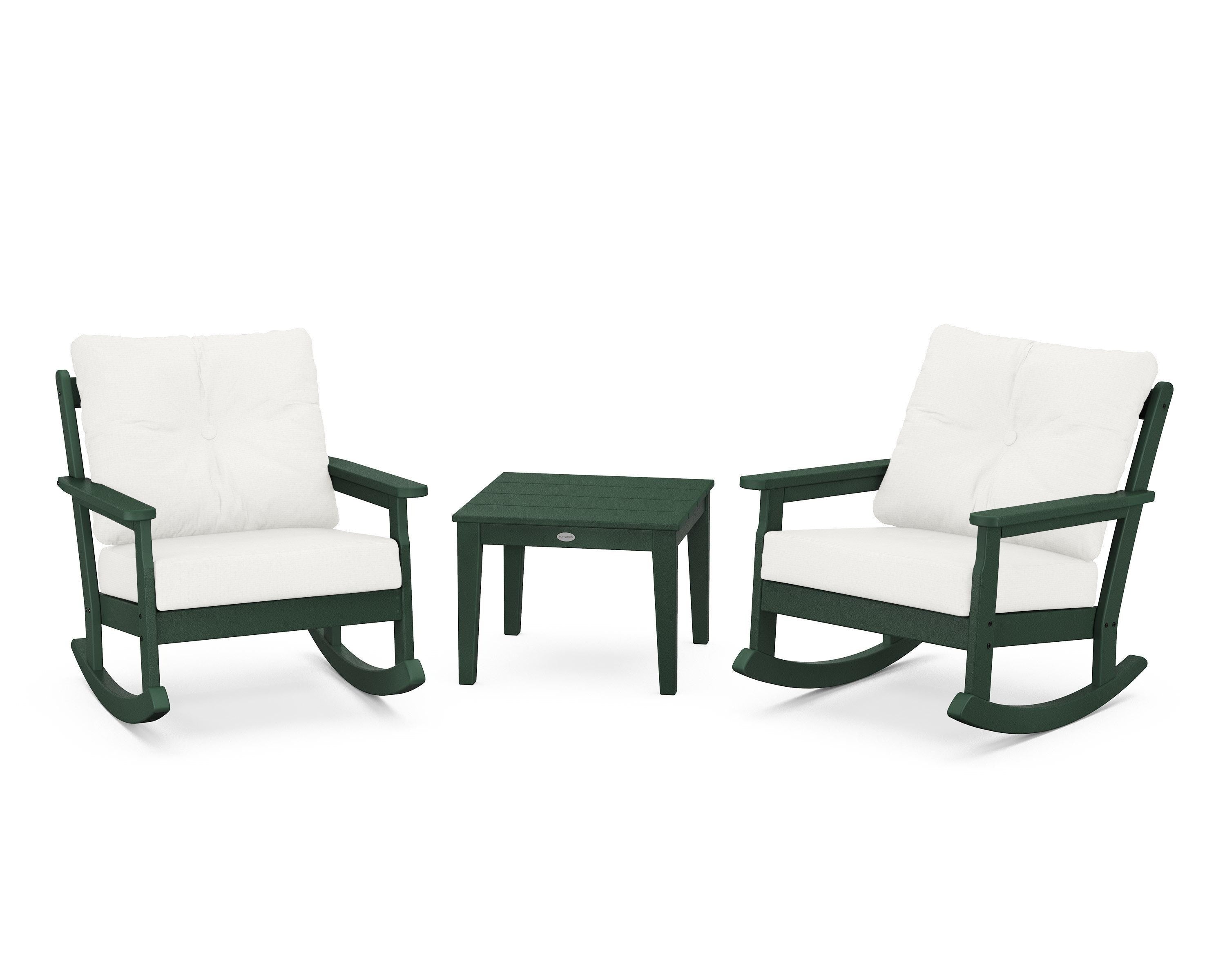 POLYWOOD® Vineyard 3-Piece Deep Seating Rocker Set in Green / Natural Linen