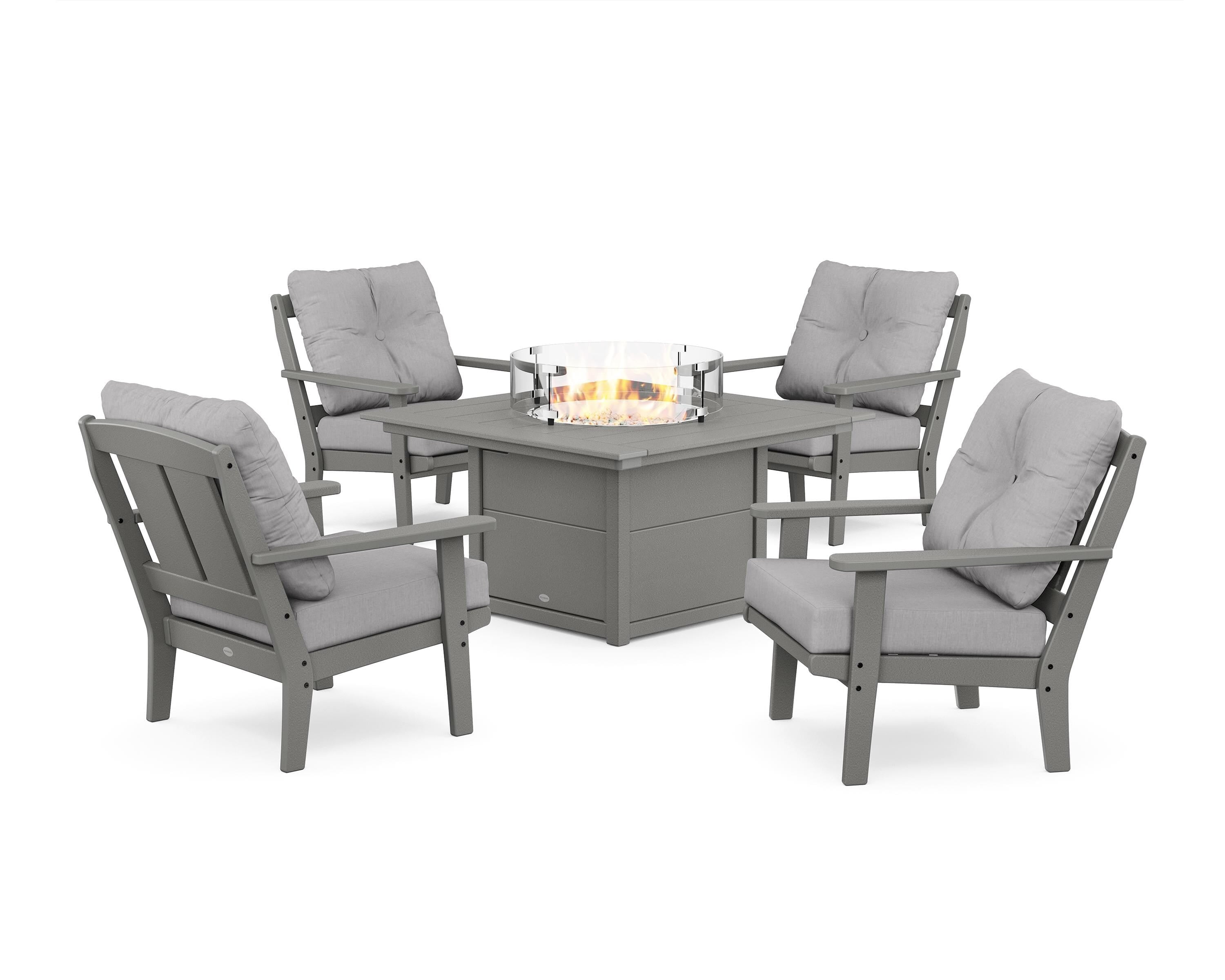POLYWOOD® Mission 5-Piece Deep Seating Set with Fire Pit Table in Slate Grey / Granite