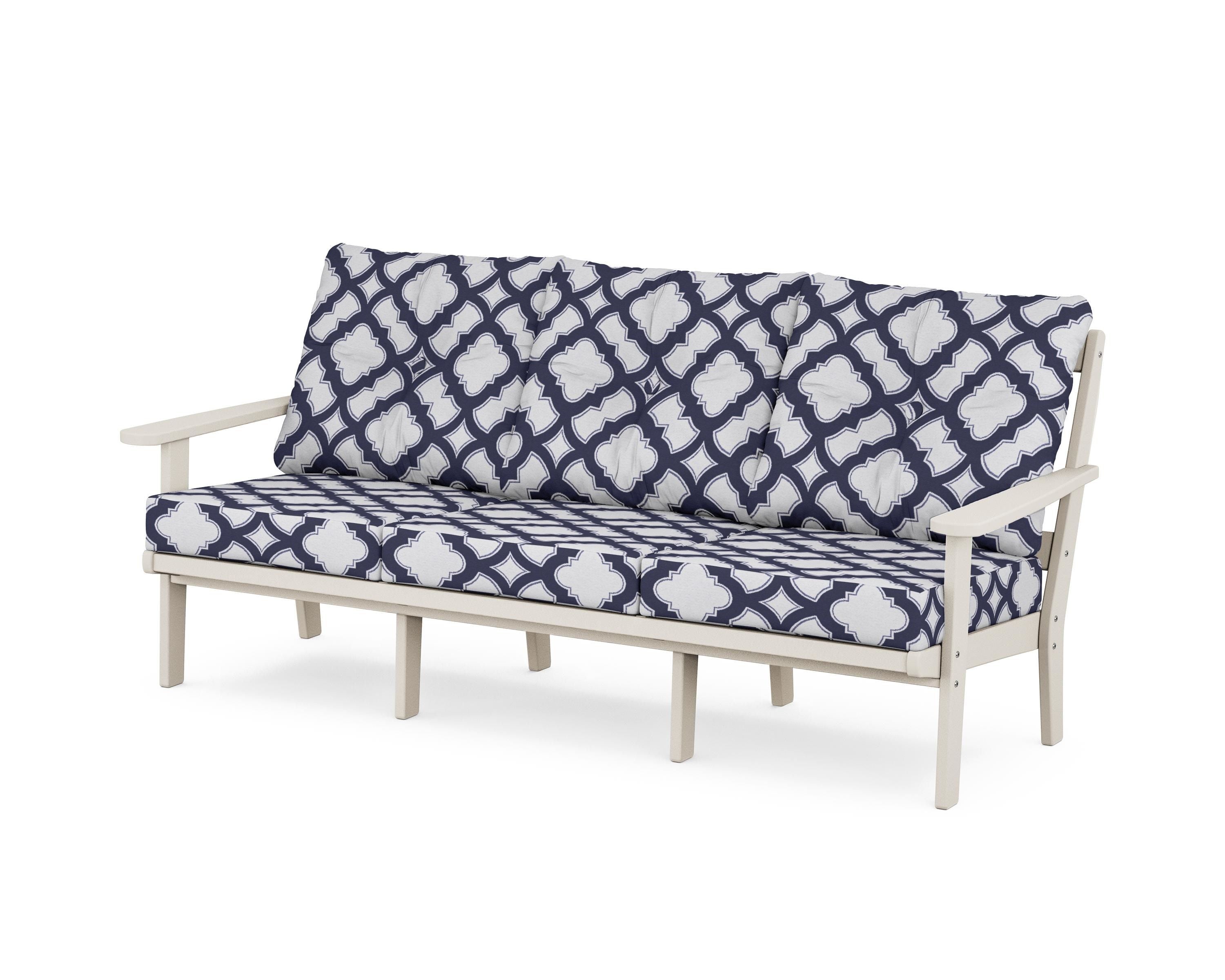 POLYWOOD® Mission Deep Seating Sofa in Sand / Trellis Navy