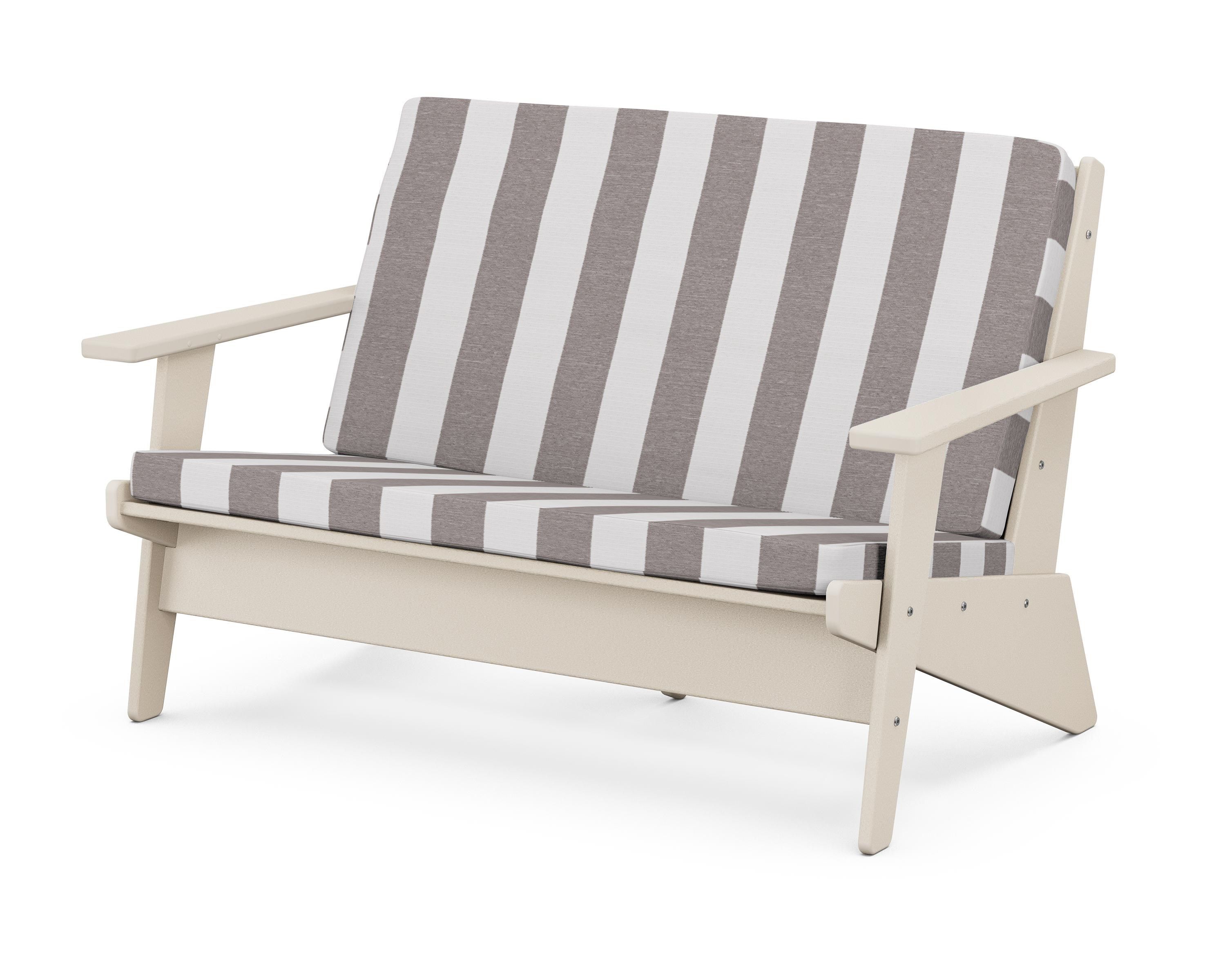 POLYWOOD® Riviera Modern Lounge Loveseat in Sand / Cabana Stripe Grey Mist
