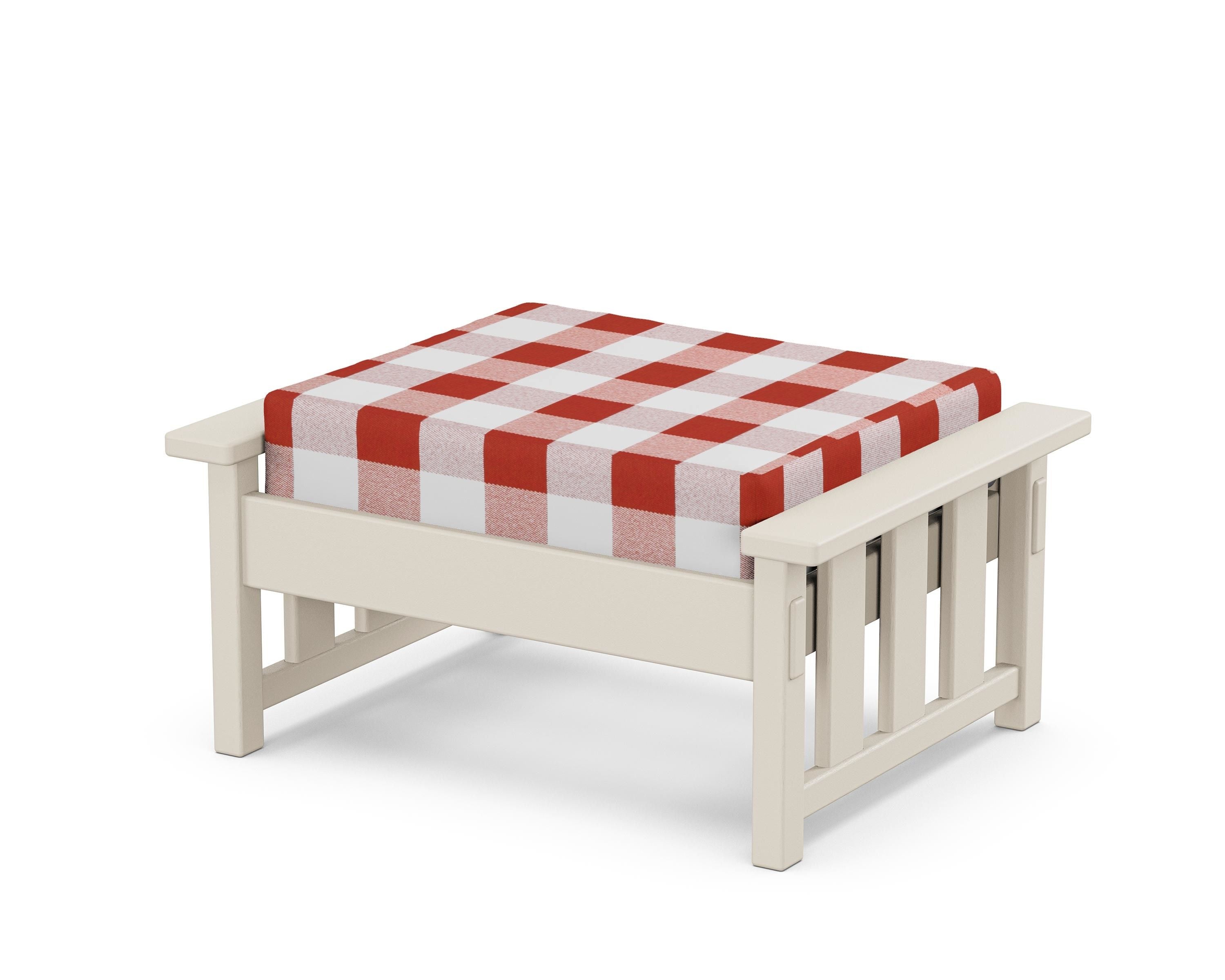 Martha Stewart by POLYWOOD® Acadia Deep Seating Ottoman in Sand / Buffalo Plaid Crimson
