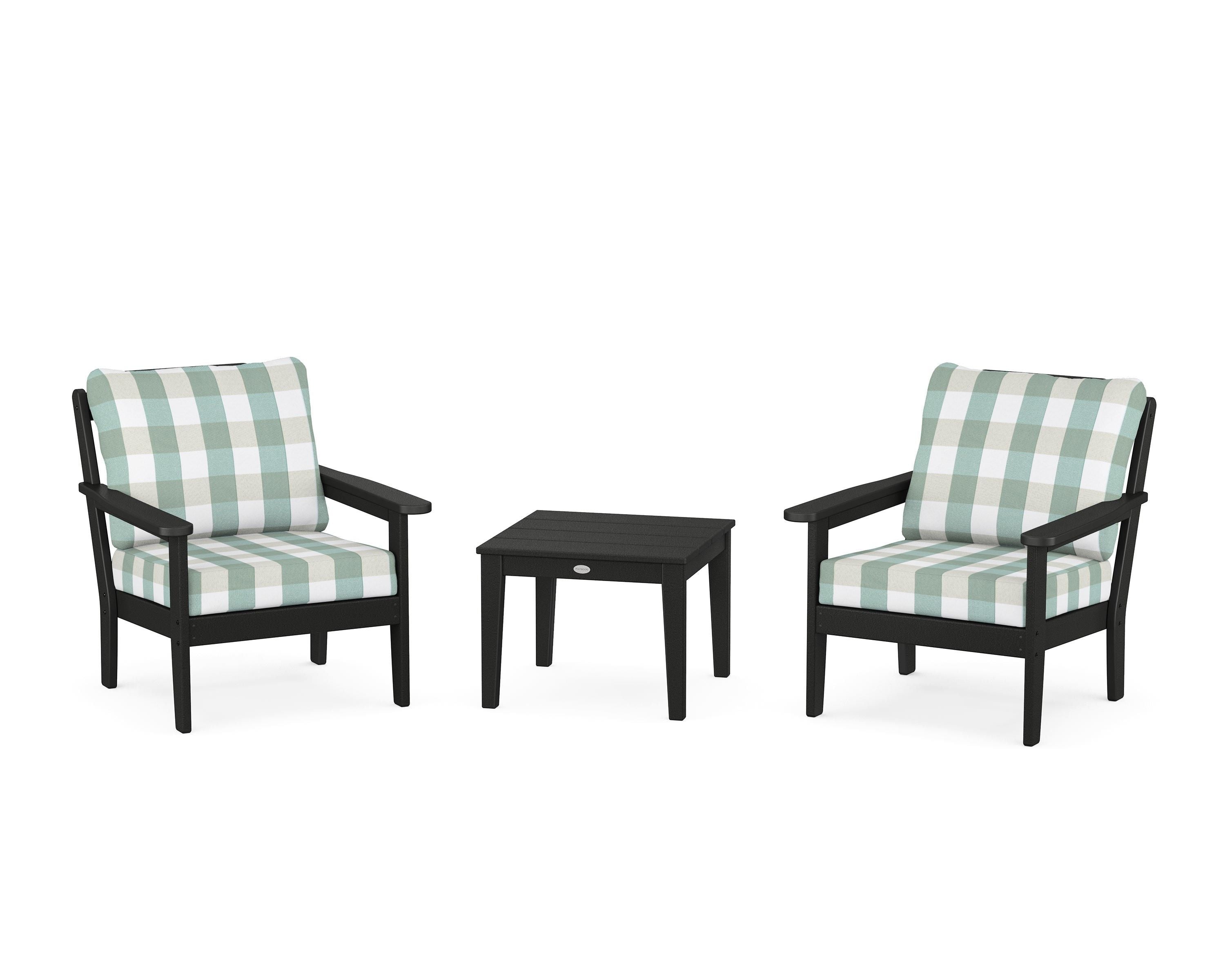 Country Living Cottage 3-Piece Deep Seating Set in Black / Buffalo Plaid Glacier Spa