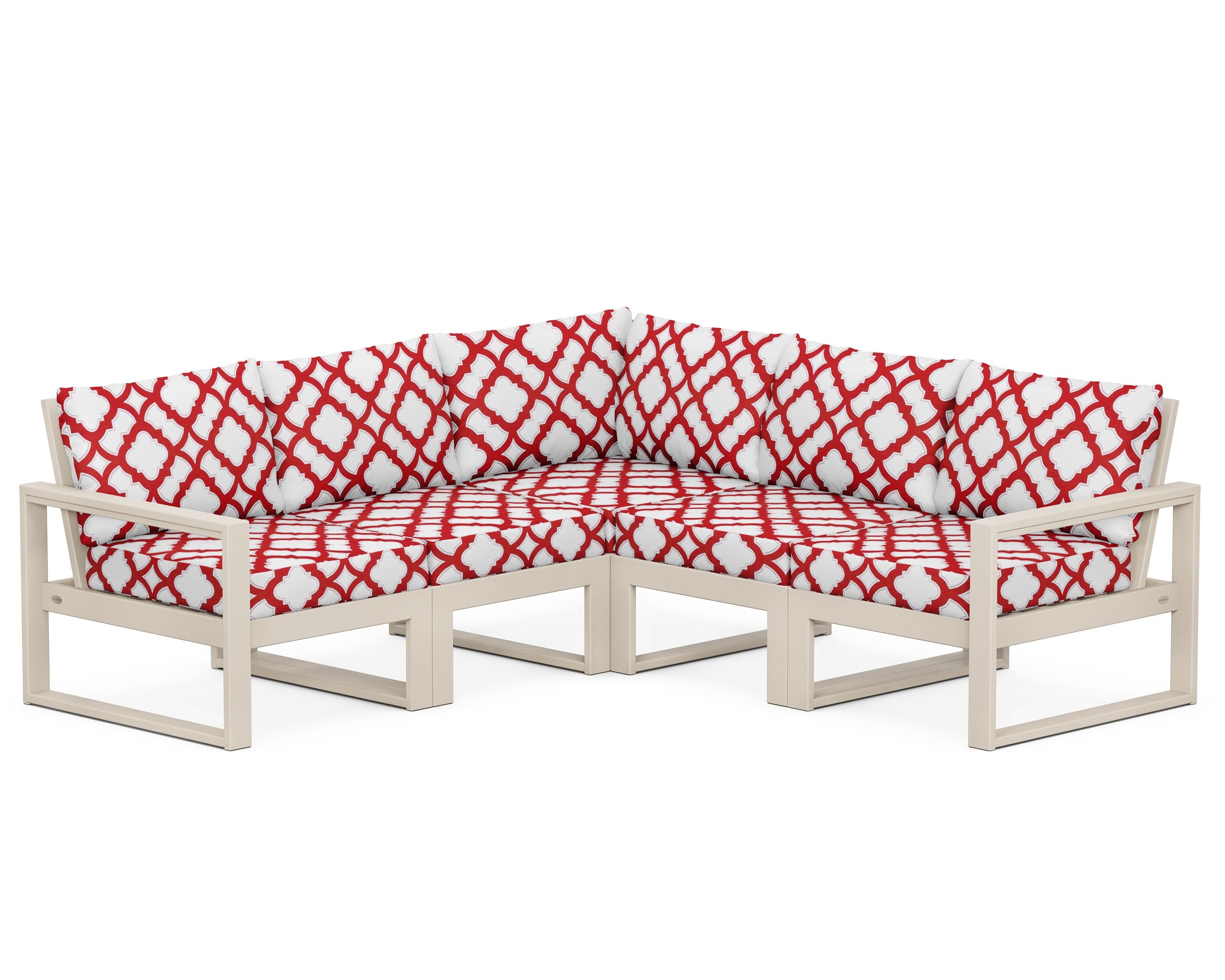 POLYWOOD® EDGE 5-Piece Modular Deep Seating Set in Sand / Trellis Crimson