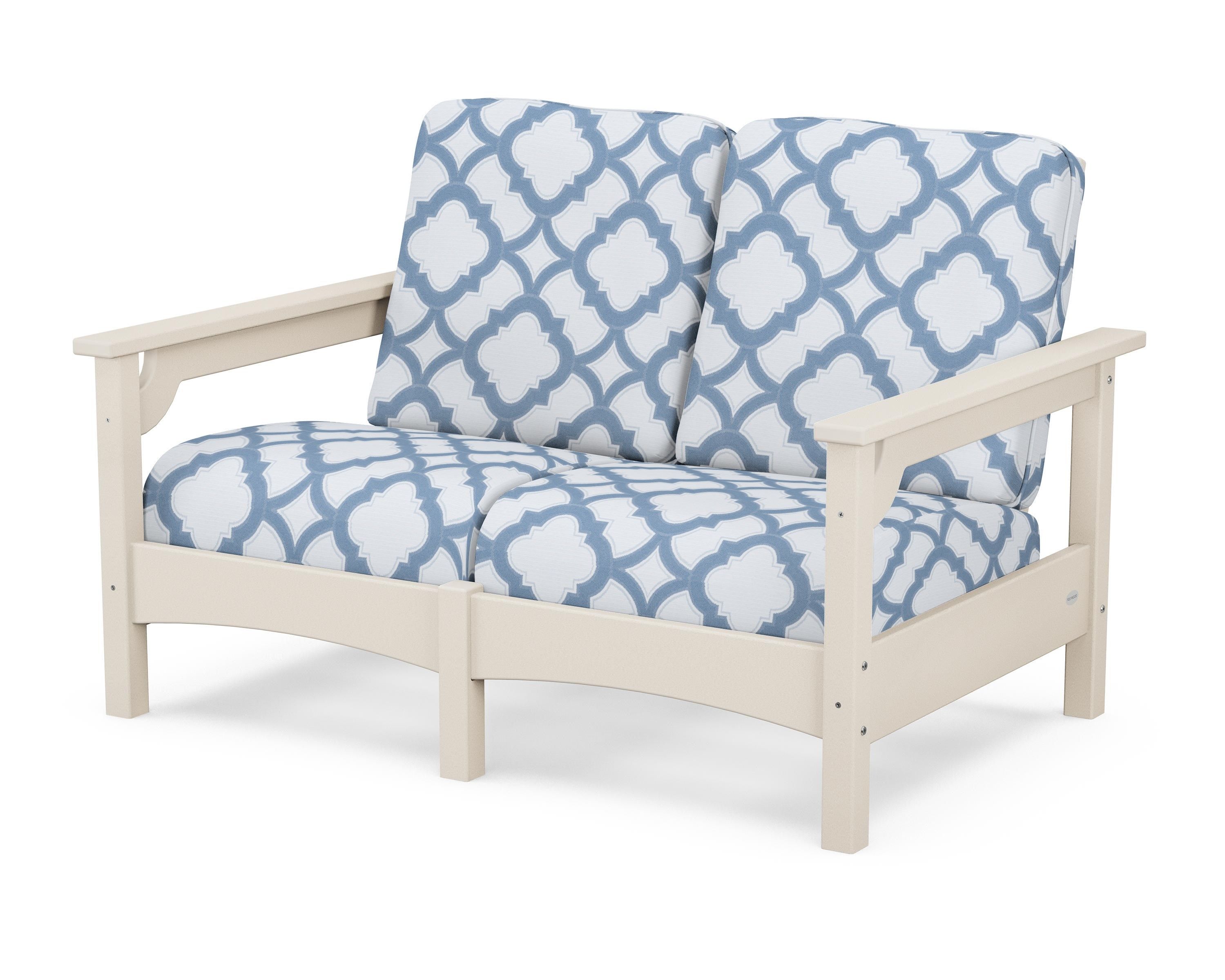 POLYWOOD® Club Loveseat in Sand / Trellis Sky Blue