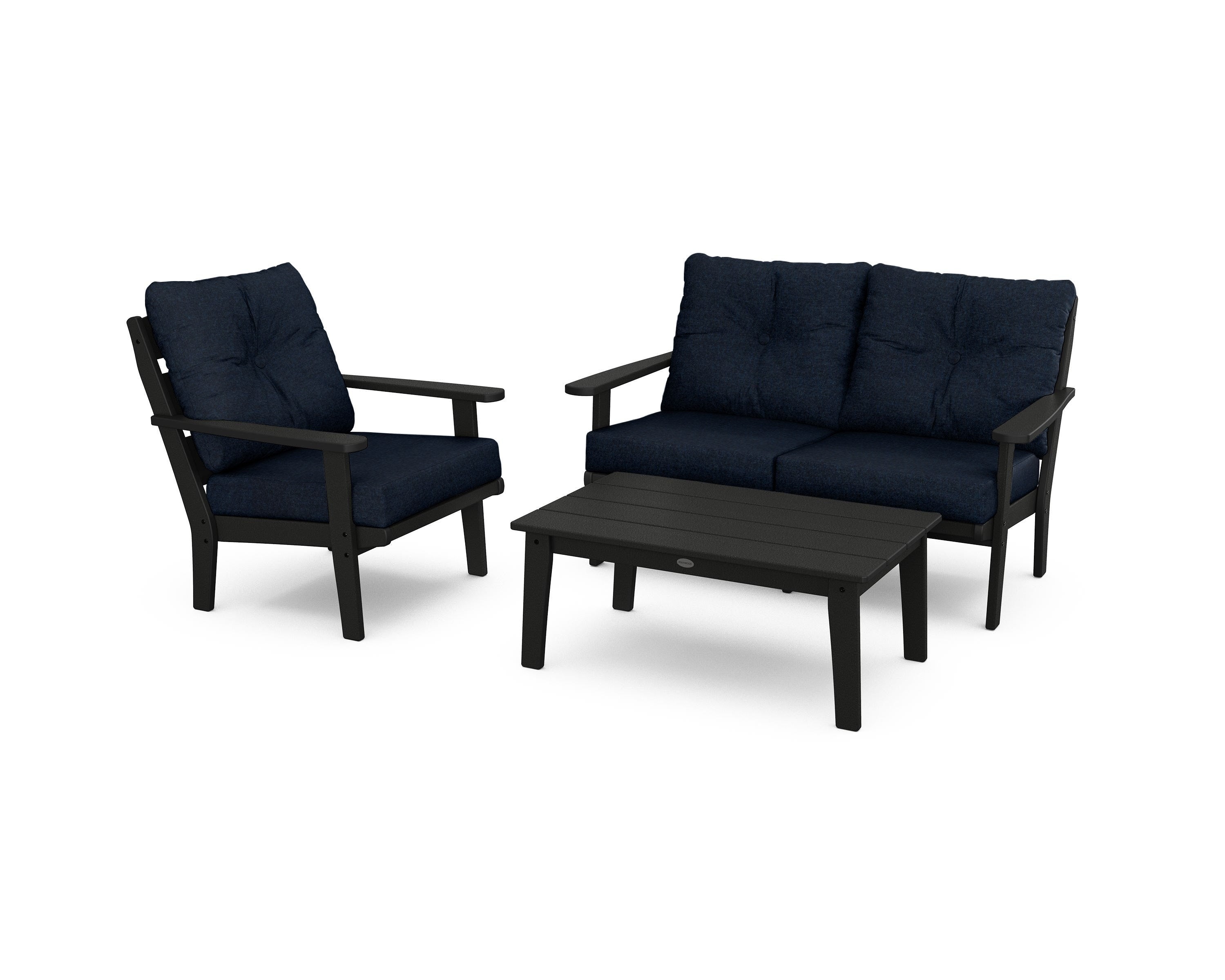 POLYWOOD® Lakeside 3-Piece Deep Seating Set in Black / Marine Indigo