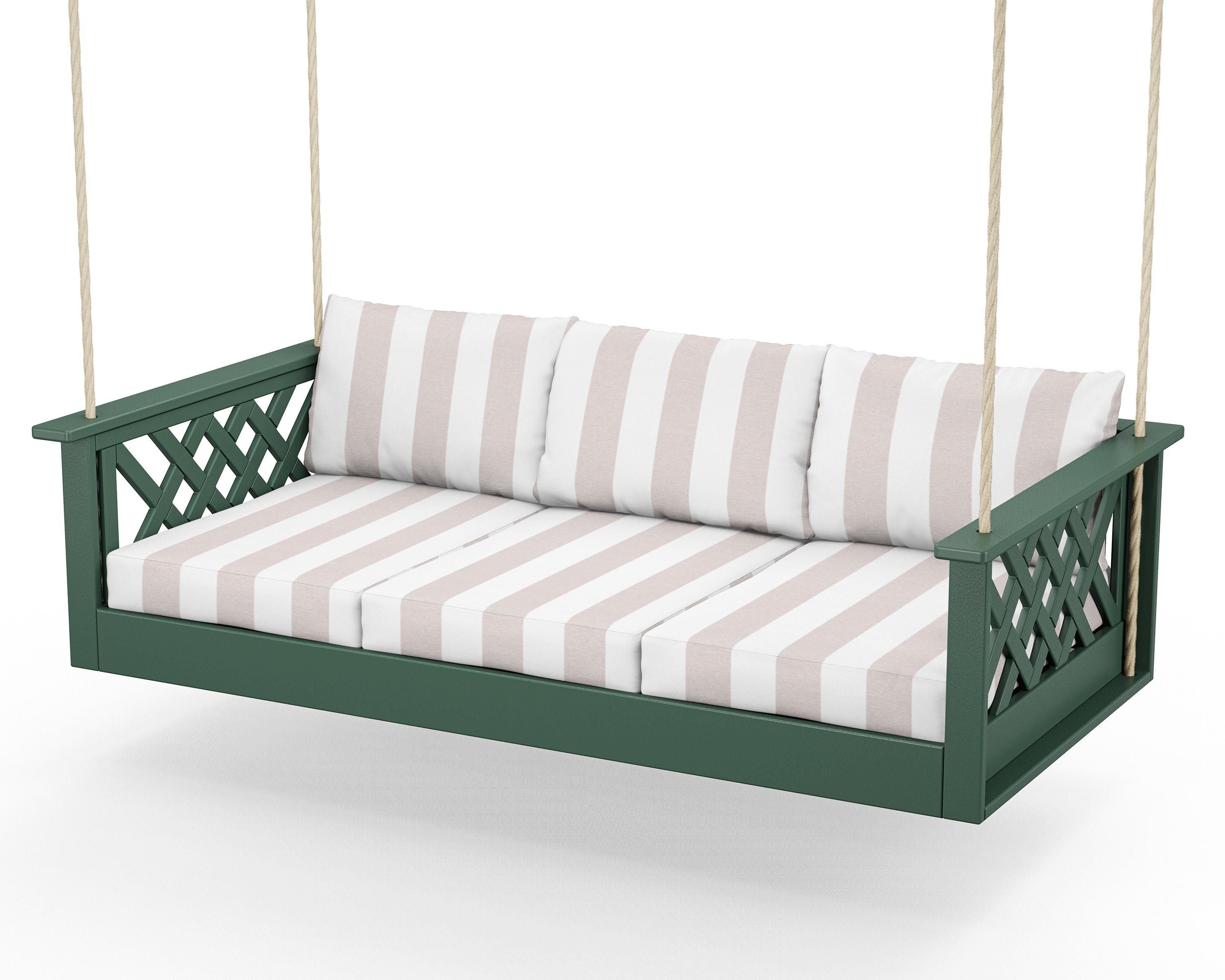 Country Living Wovendale Daybed Swing in Green / Cabana Stripe Dune Burlap