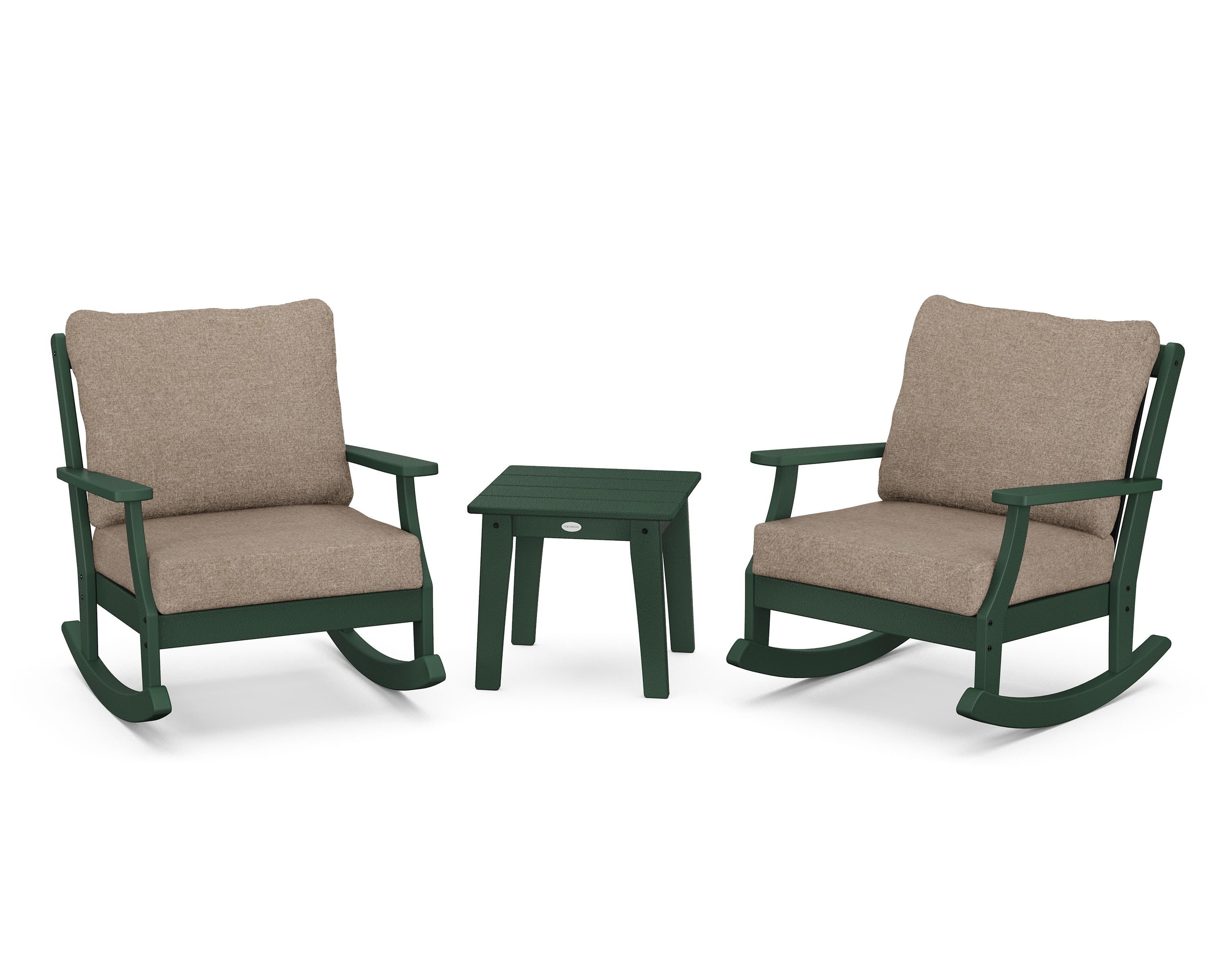 POLYWOOD® Braxton 3-Piece Deep Seating Rocker Set in Green / Spiced Burlap