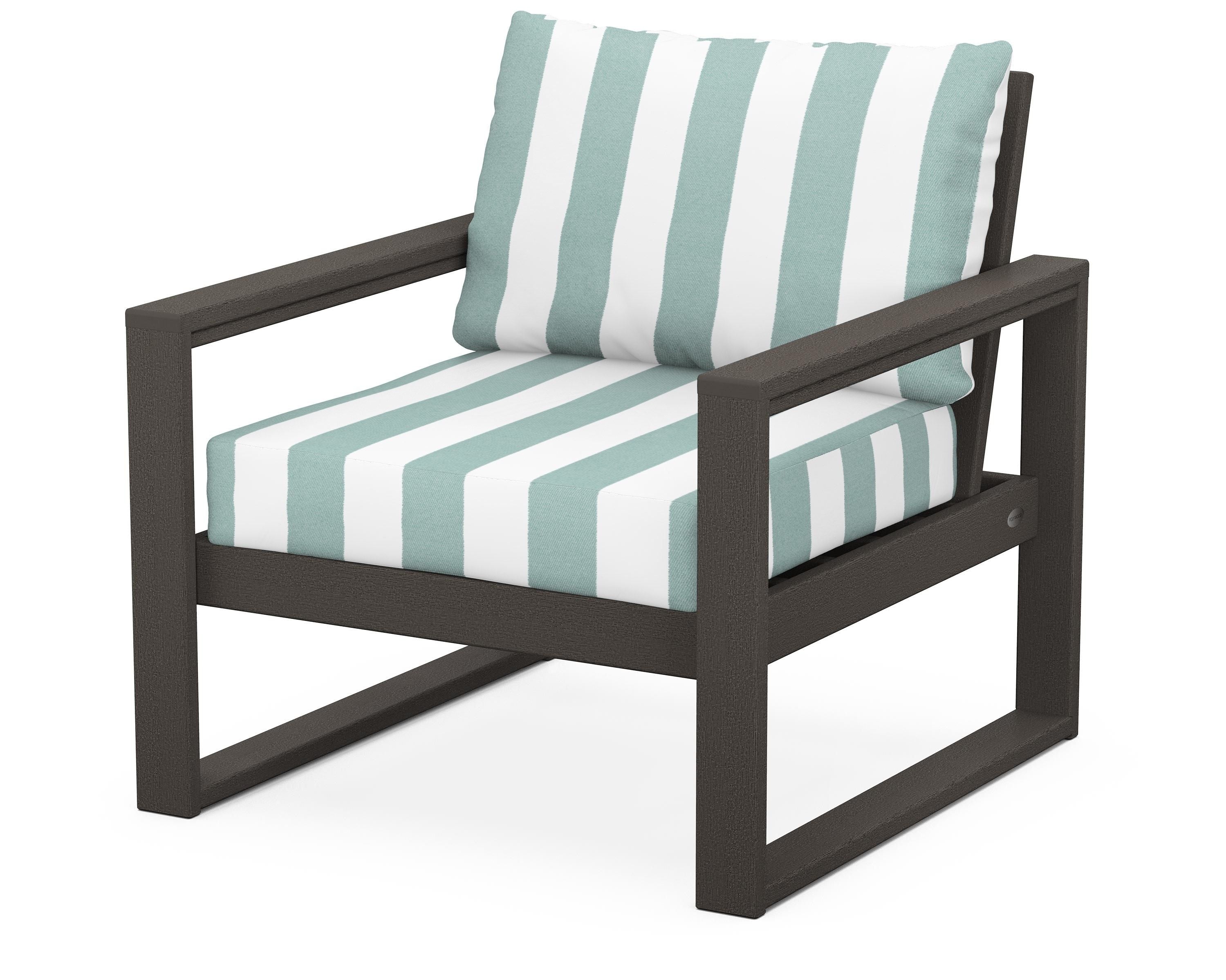 POLYWOOD® EDGE Club Chair in Vintage Coffee / Cabana Stripe Glacier Spa