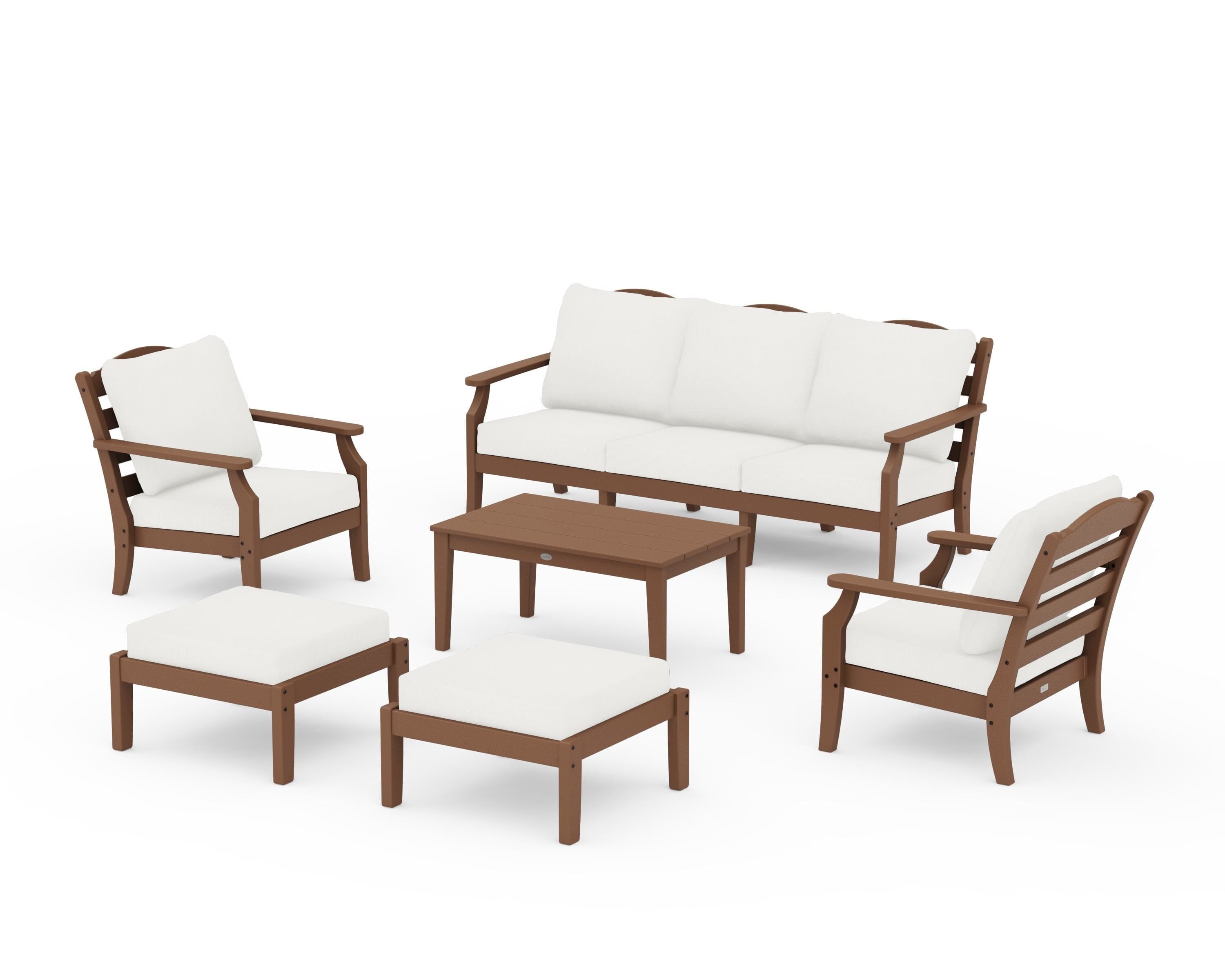 Draper James™ by POLYWOOD® Savannah 6-Piece Lounge Sofa Set in Teak / Natural Linen
