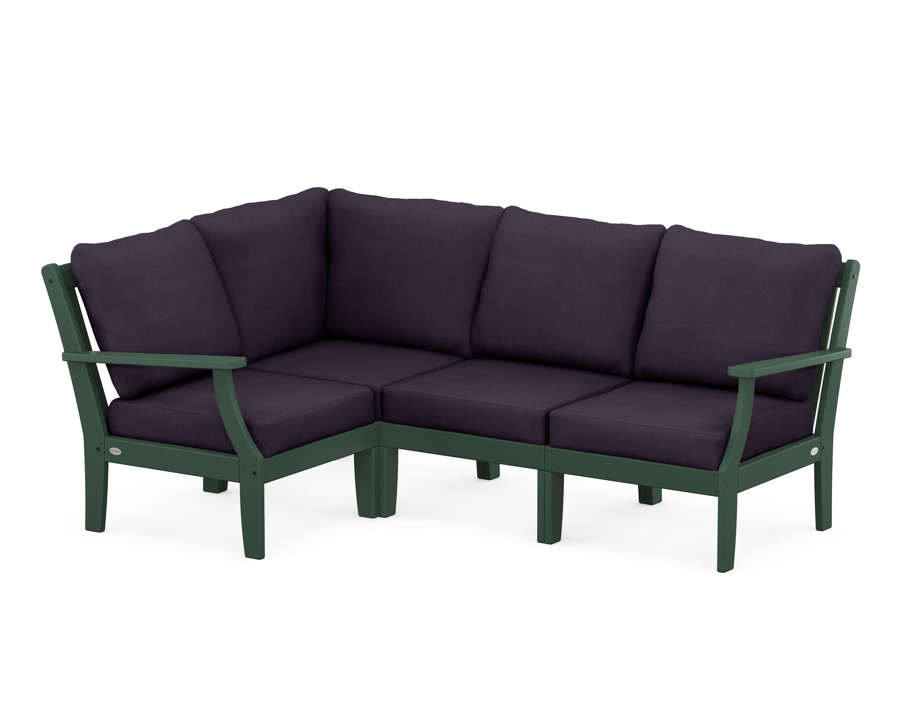 POLYWOOD® Braxton Modular 4-Piece Deep Seating Set in Green / Navy Linen