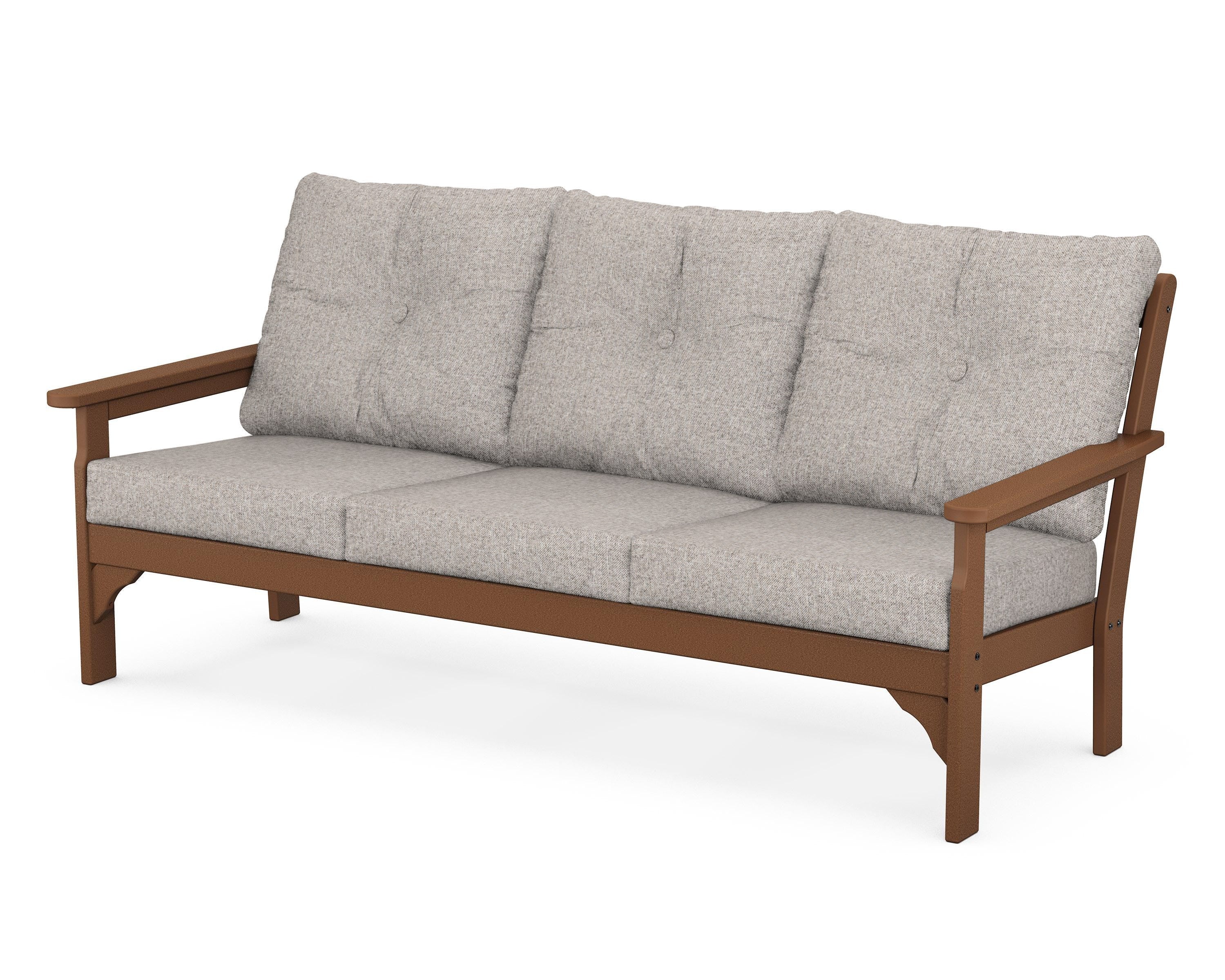 POLYWOOD® Vineyard Deep Seating Sofa in Teak / Weathered Tweed