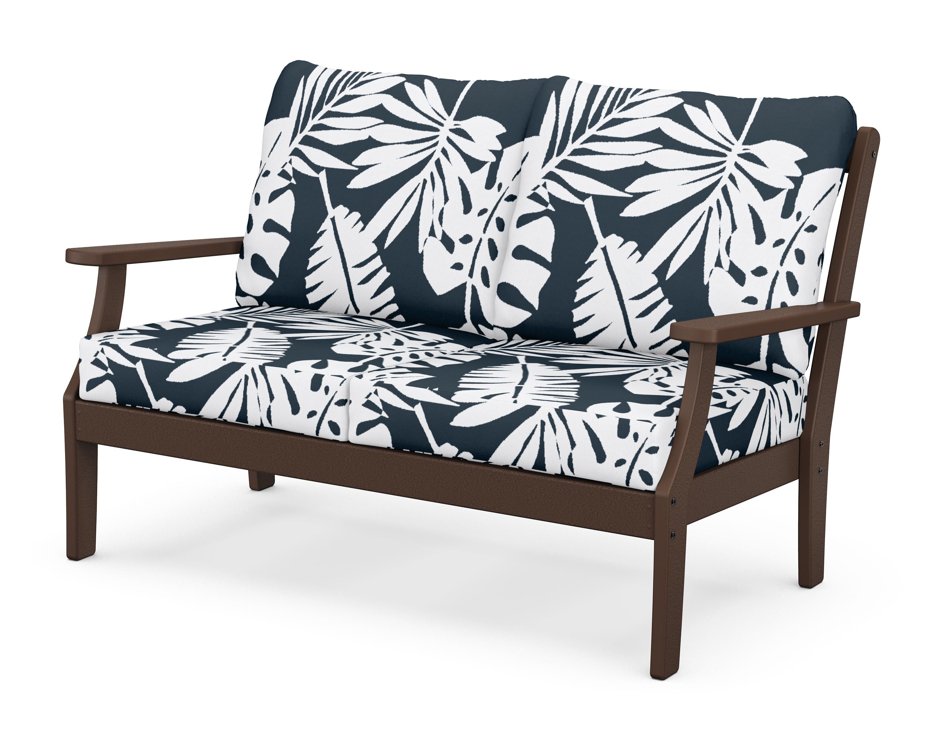 POLYWOOD® Braxton Deep Seating Loveseat in Mahogany / Leaf Marine Indigo