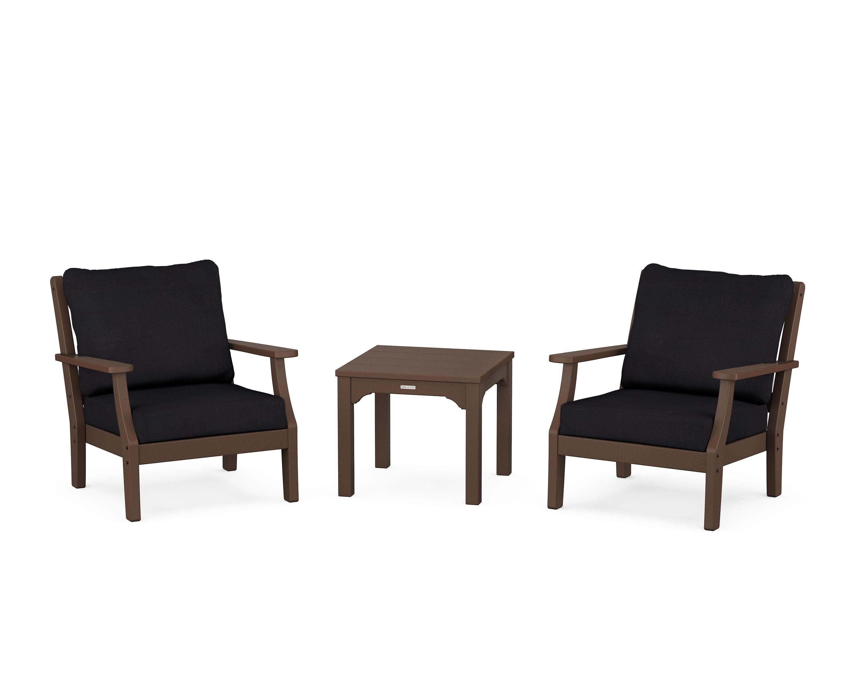Martha Stewart by POLYWOOD® Chinoiserie 3-Piece Deep Seating Set in Mahogany / Midnight Linen