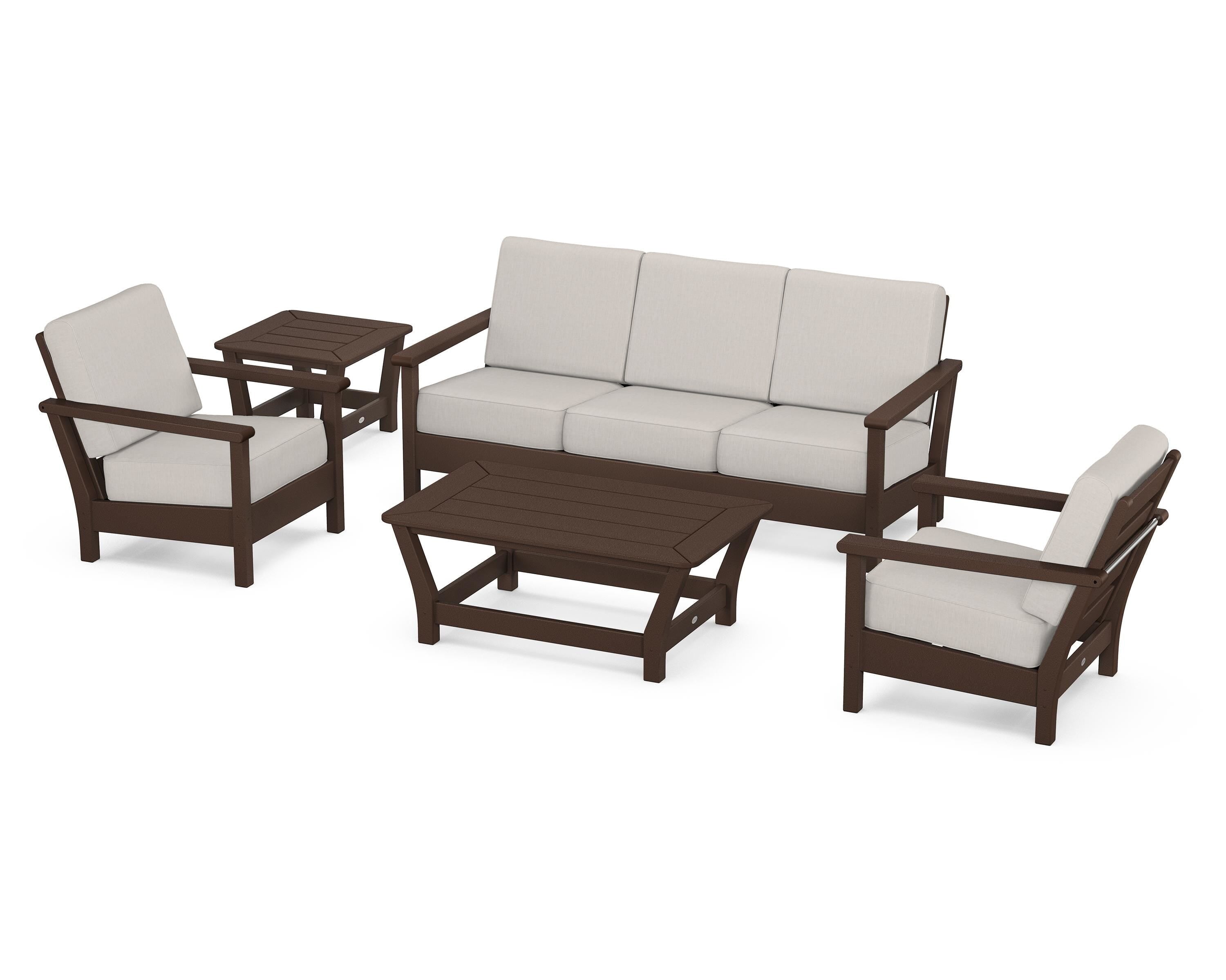 POLYWOOD® Harbour 5-Piece Deep Seating Set in Mahogany / Cast Ash