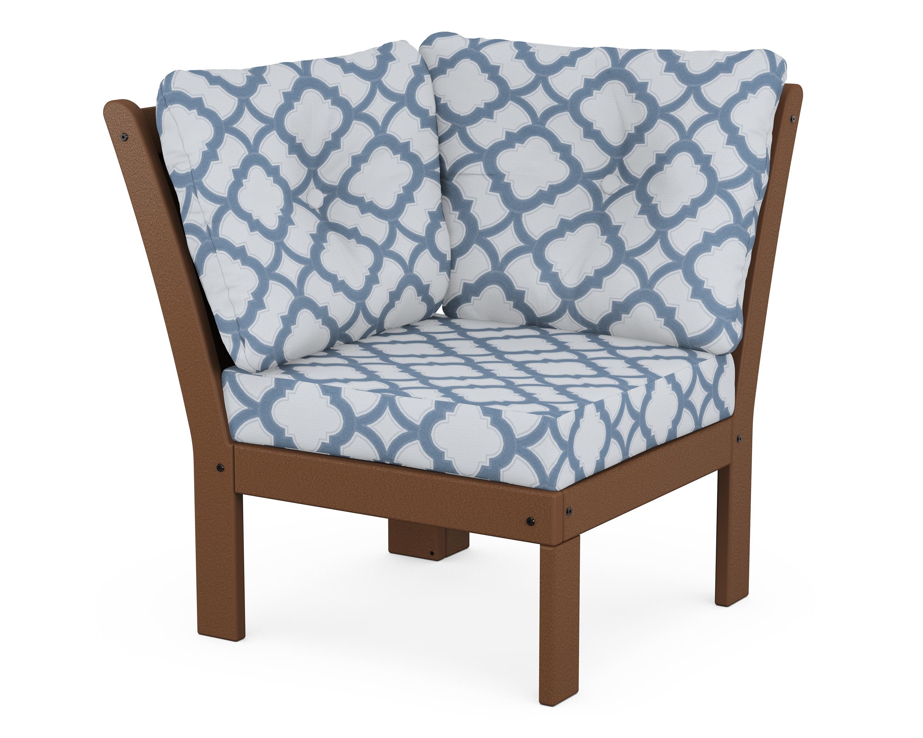 POLYWOOD® Vineyard Modular Corner Chair in Teak / Trellis Sky Blue