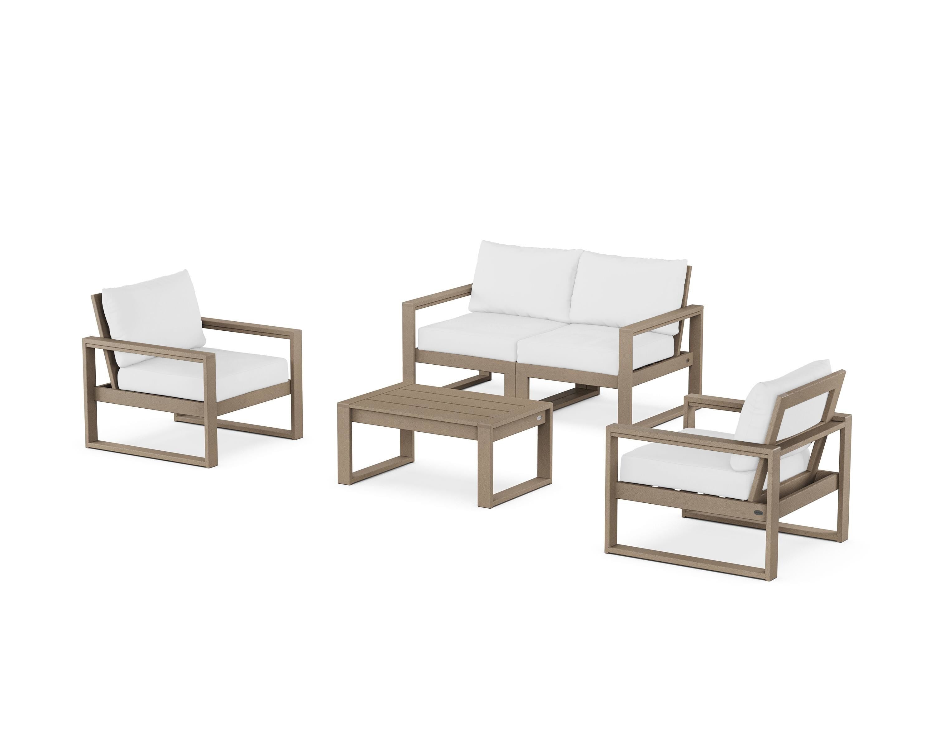 POLYWOOD® EDGE Sectional 4-Piece Deep Seating Set with Loveseat in Vintage Sahara / Natural