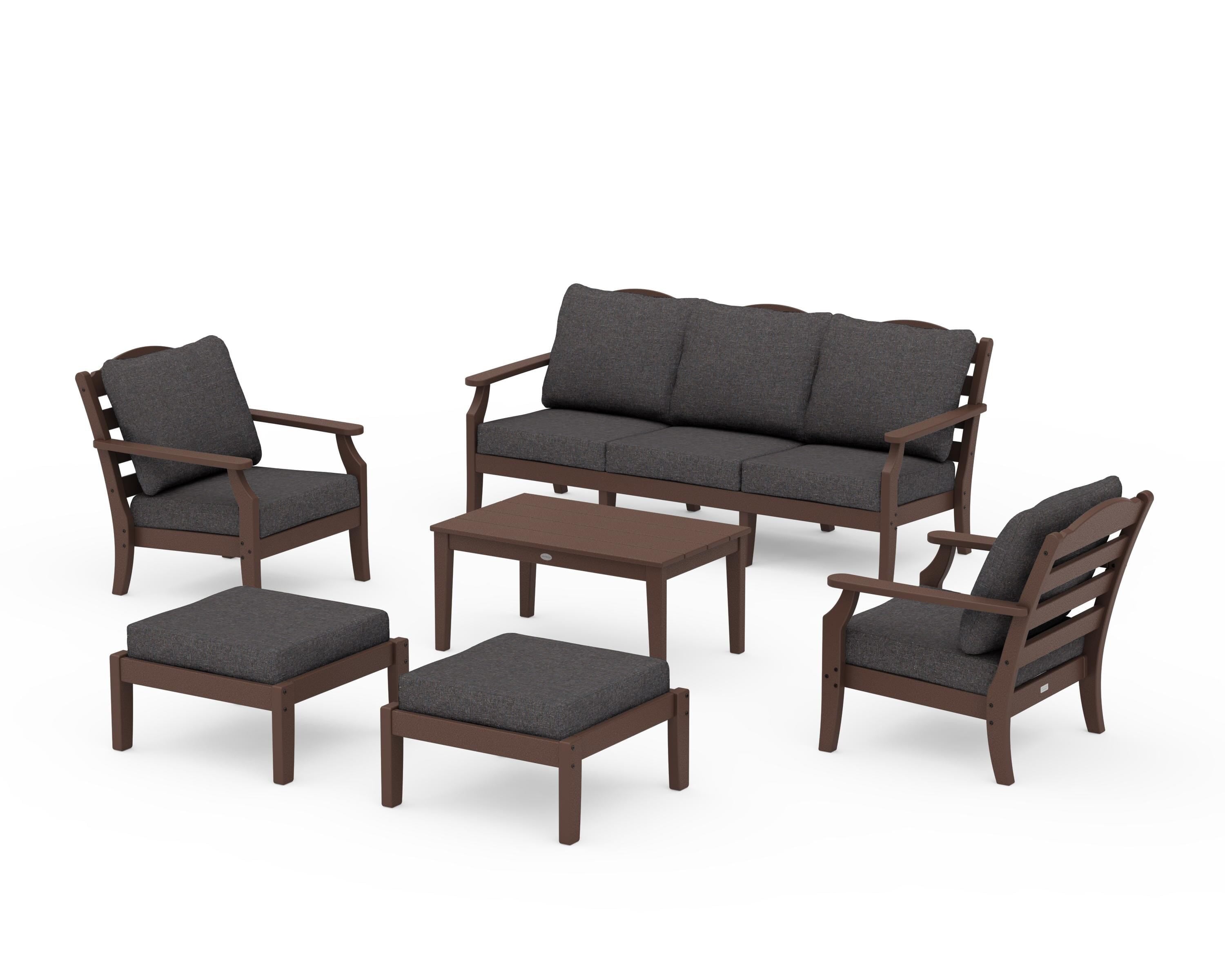 Draper James™ by POLYWOOD® Savannah 6-Piece Lounge Sofa Set in Mahogany / Ash Charcoal