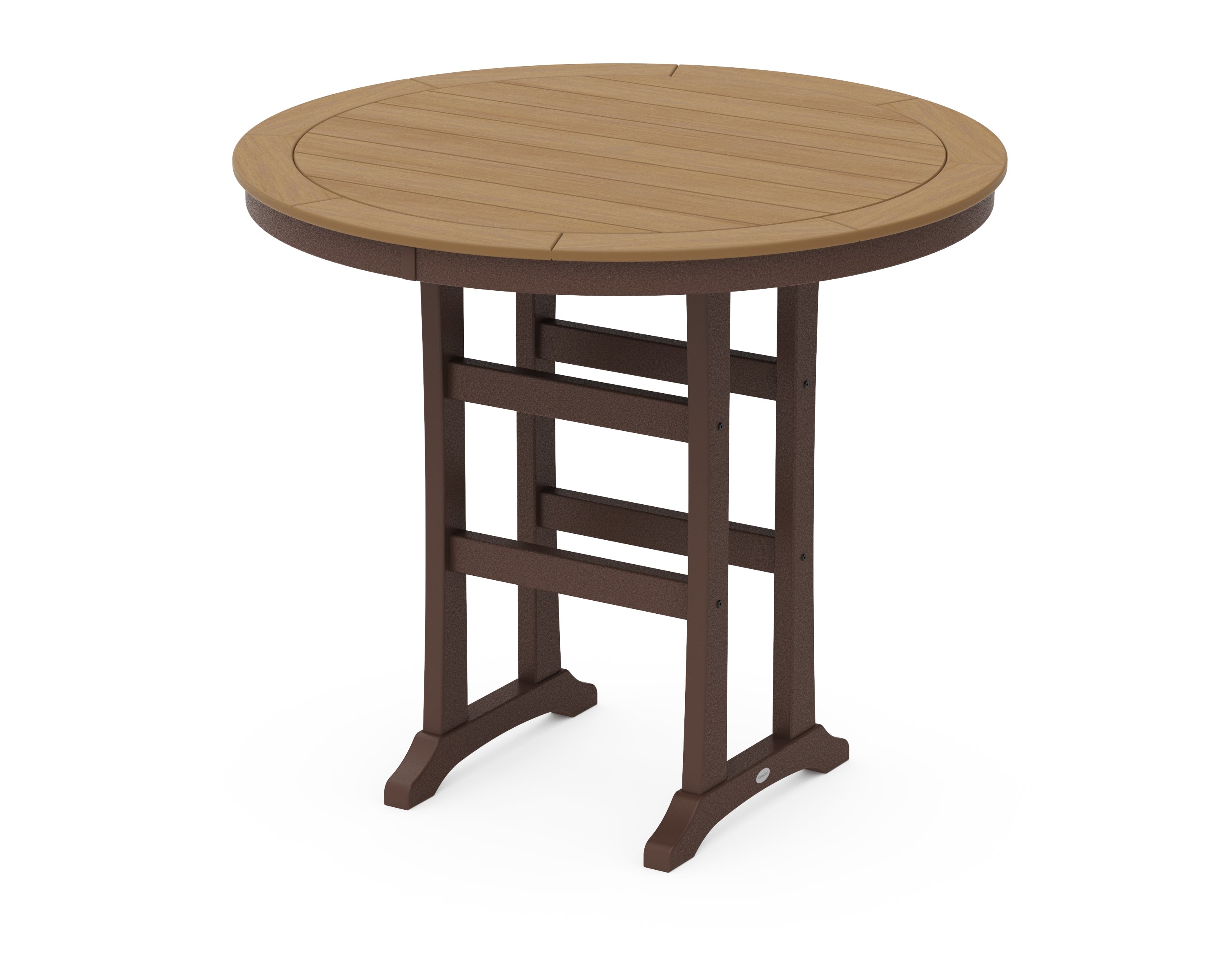 POLYWOOD® Nautical Trestle 48" Round Bar Table in Mahogany / Natural