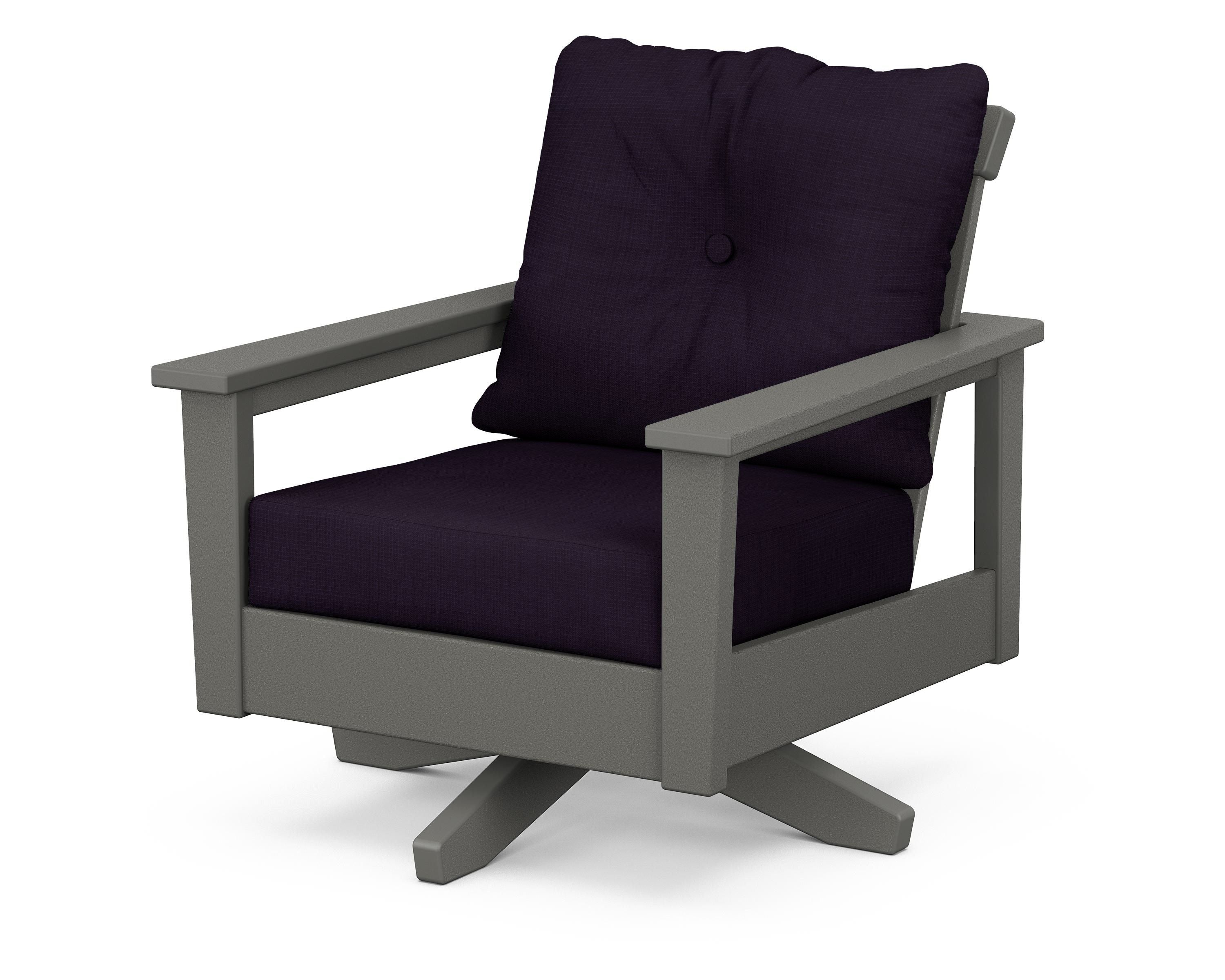 POLYWOOD® Prescott Deep Seating Swivel Chair in Slate Grey / Navy Linen