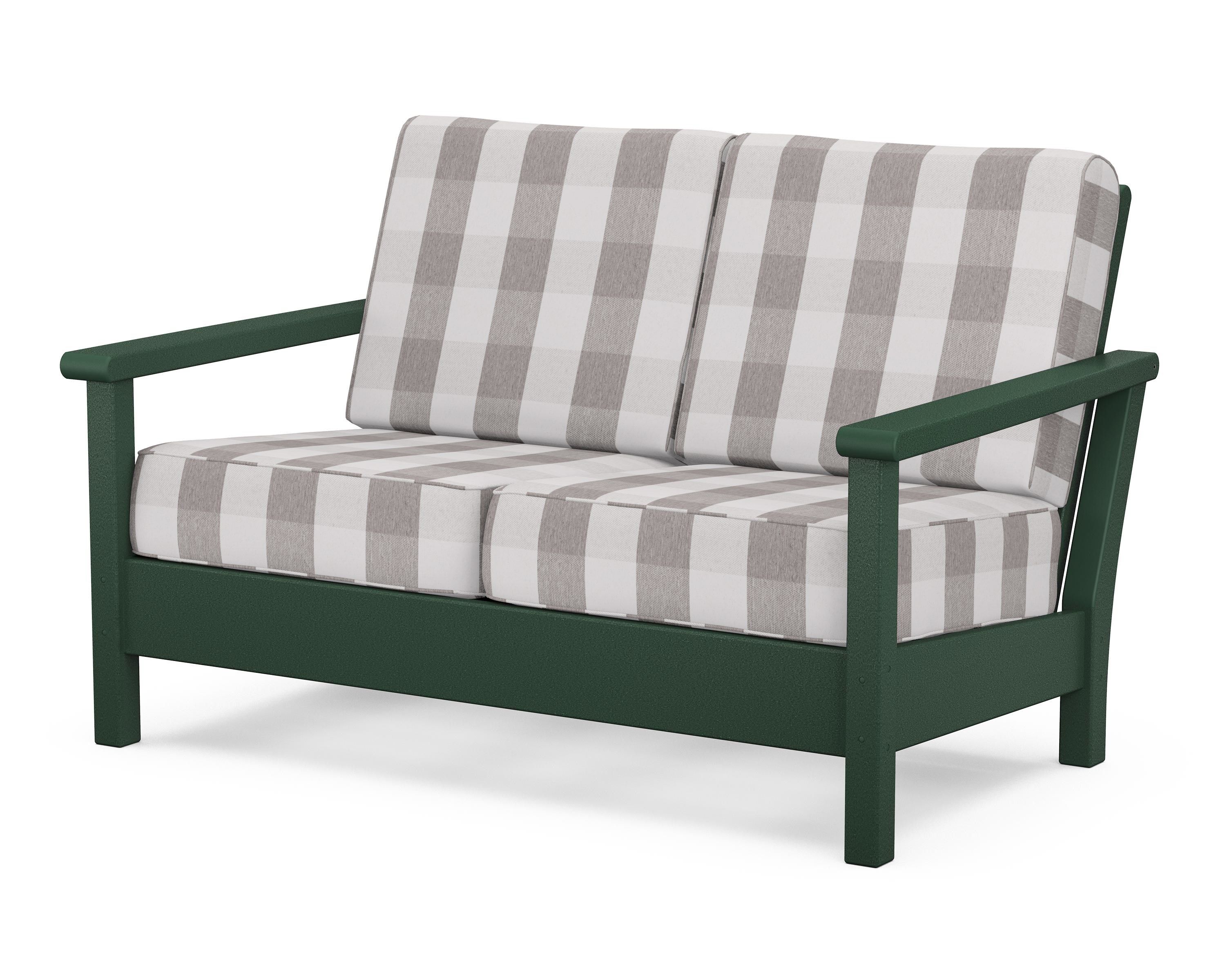 POLYWOOD® Harbour Deep Seating Loveseat in Green / Buffalo Plaid Grey Mist