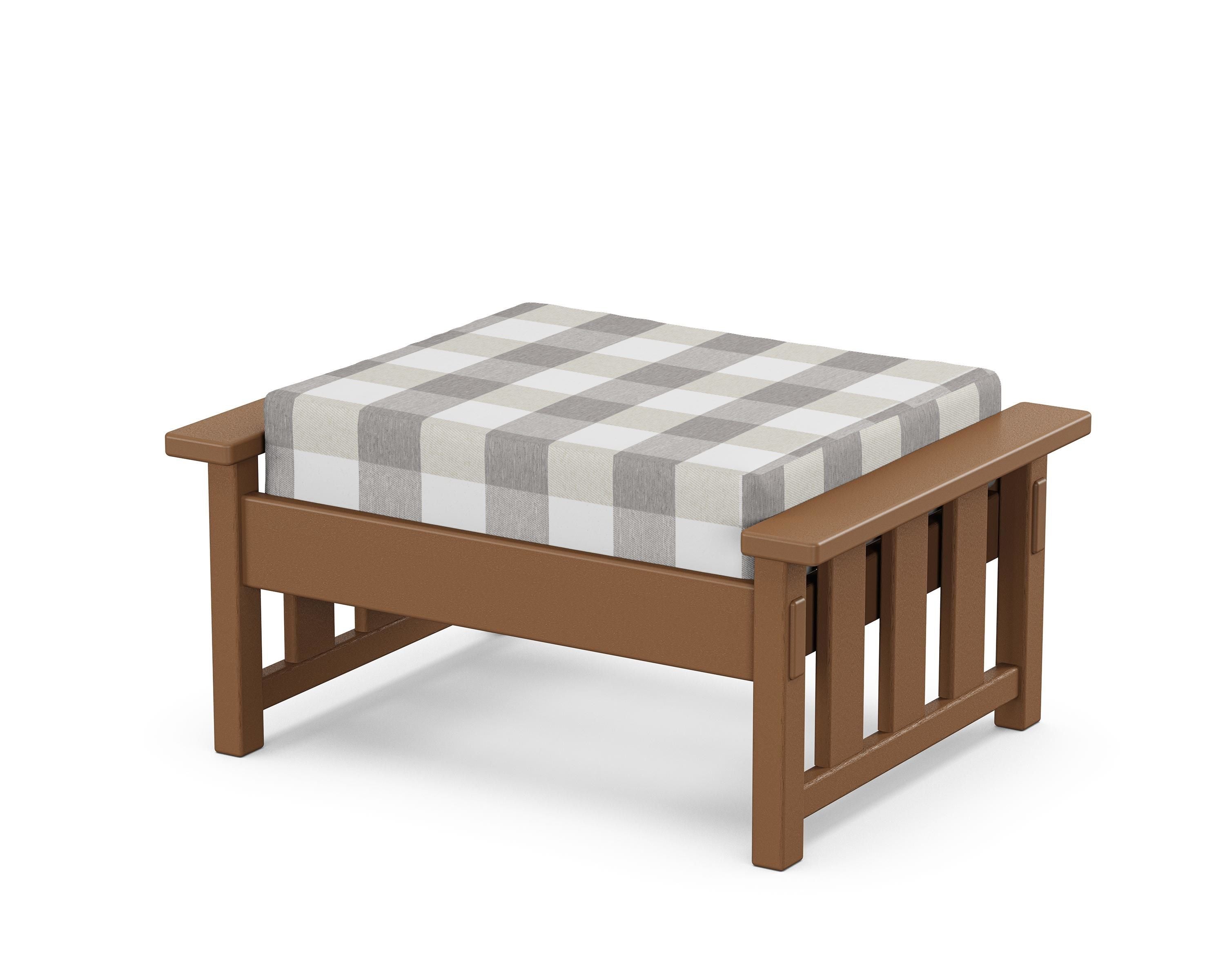 Martha Stewart by POLYWOOD® Acadia Deep Seating Ottoman in Teak / Buffalo Plaid Grey Mist