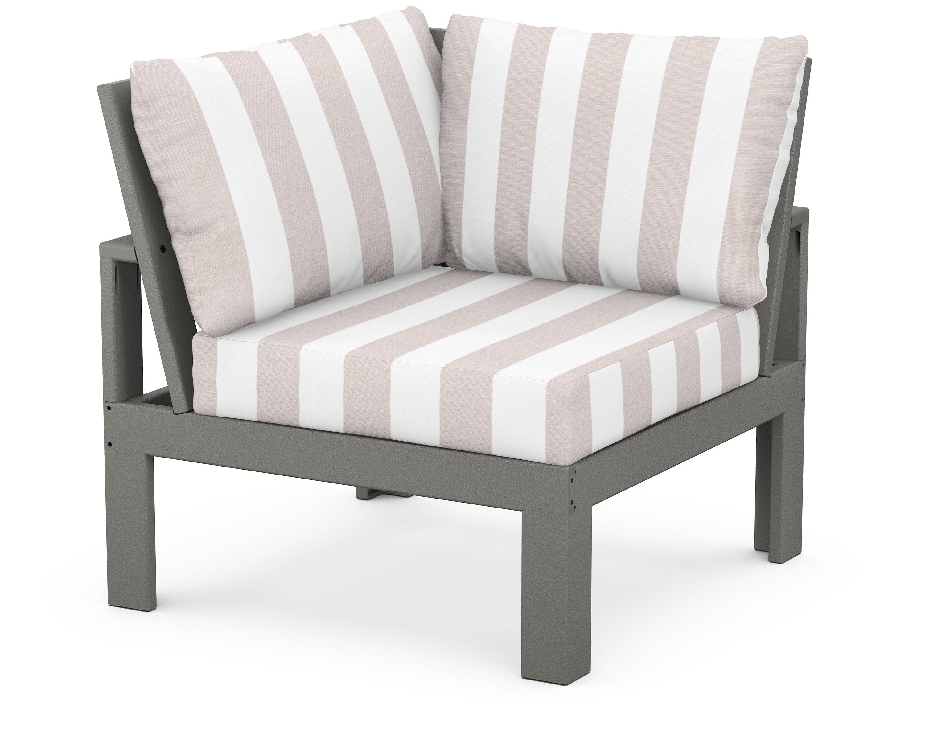 Unbranded Modular Corner Chair in Slate Grey / Cabana Stripe Dune Burlap