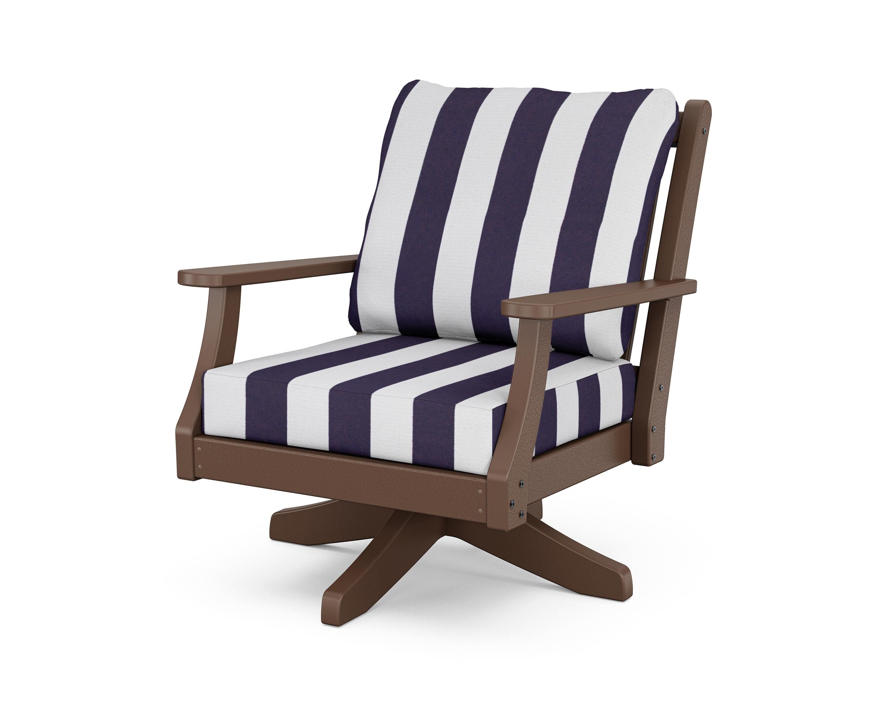 Country Living Wovendale Deep Seating Swivel Chair in Mahogany / Cabana Stripe Navy