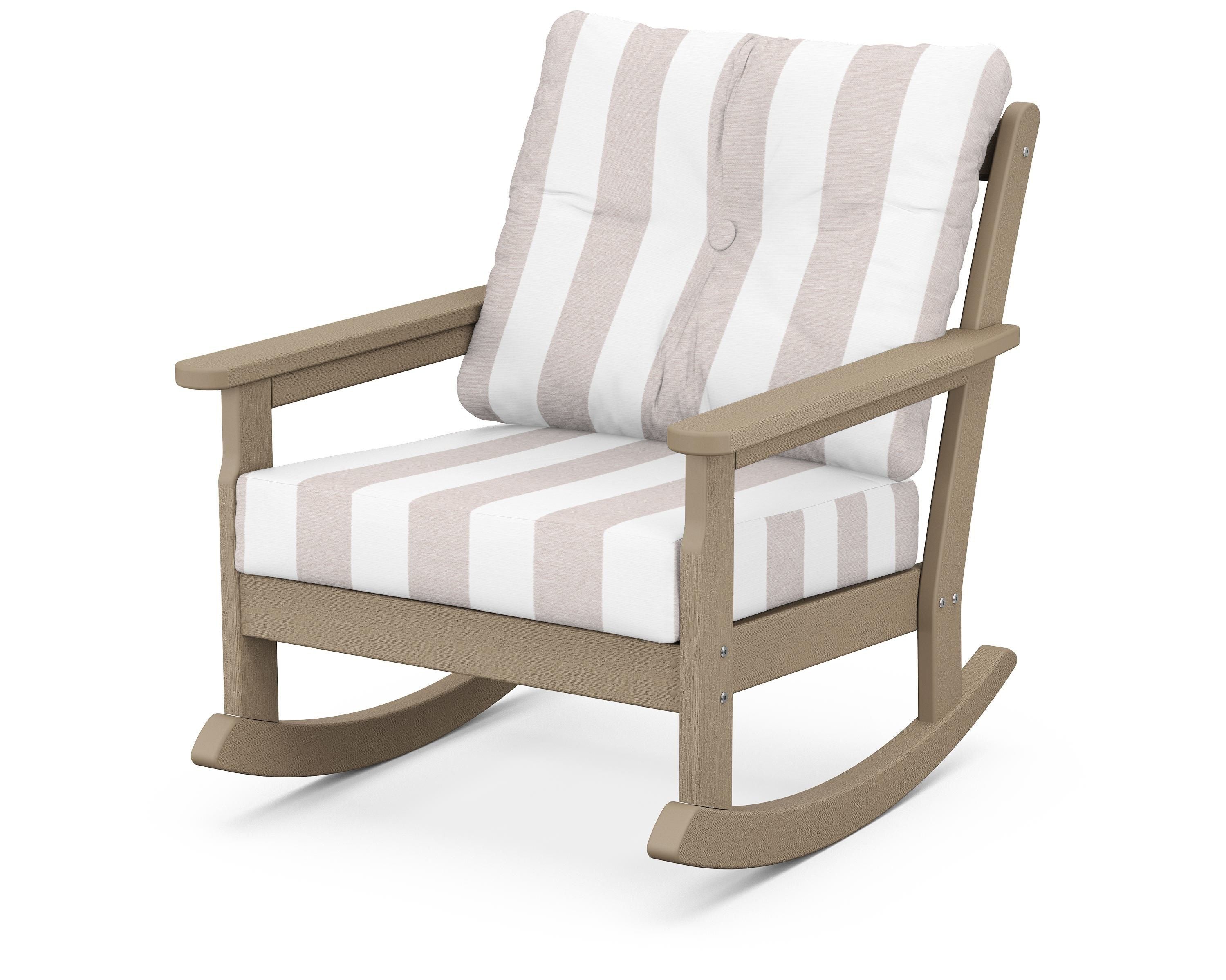 POLYWOOD® Vineyard Deep Seating Rocking Chair in Vintage Sahara / Cabana Stripe Dune Burlap