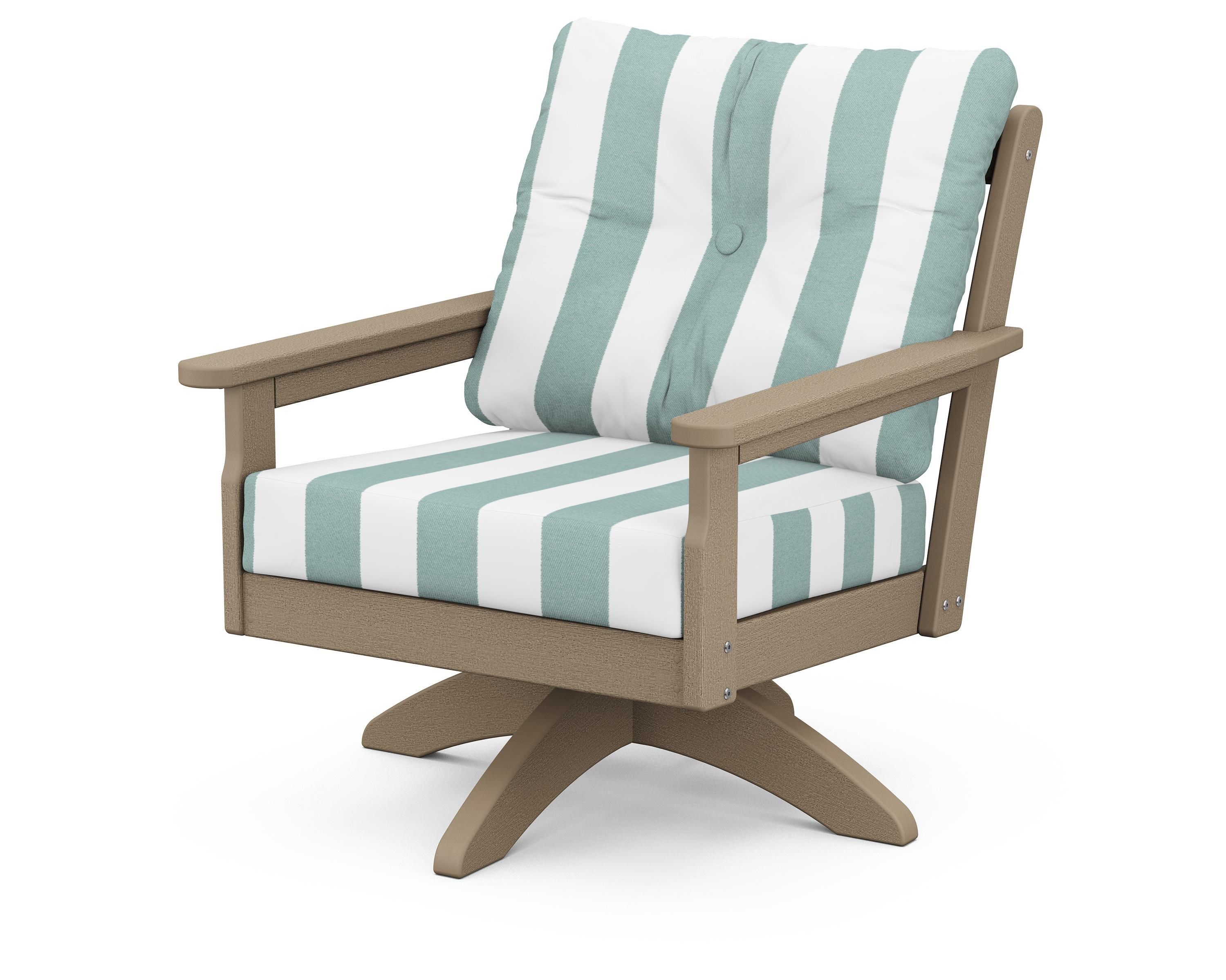 POLYWOOD® Vineyard Deep Seating Swivel Chair in Vintage Sahara / Cabana Stripe Glacier Spa