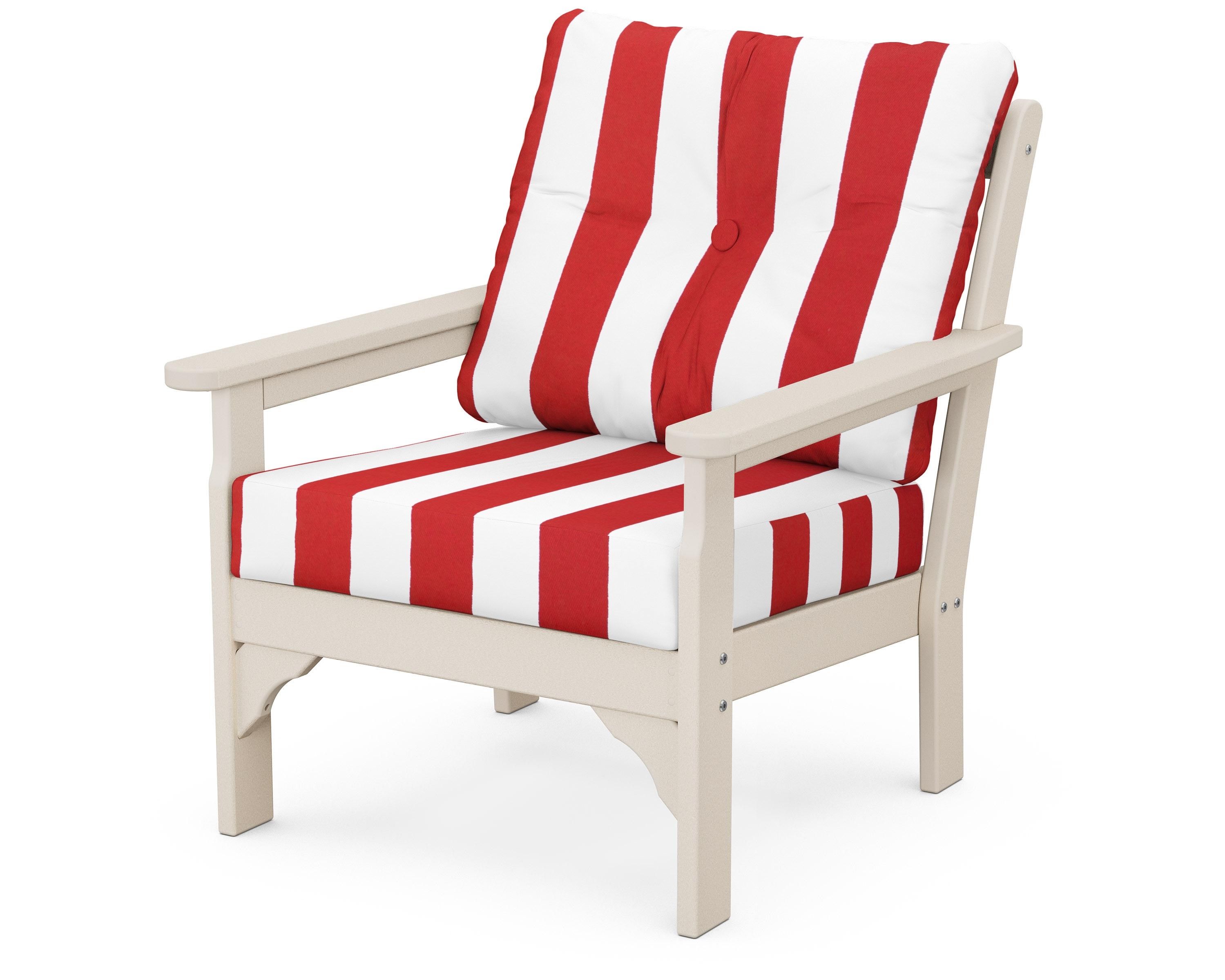 POLYWOOD® Vineyard Deep Seating Chair in Sand / Cabana Stripe Crimson