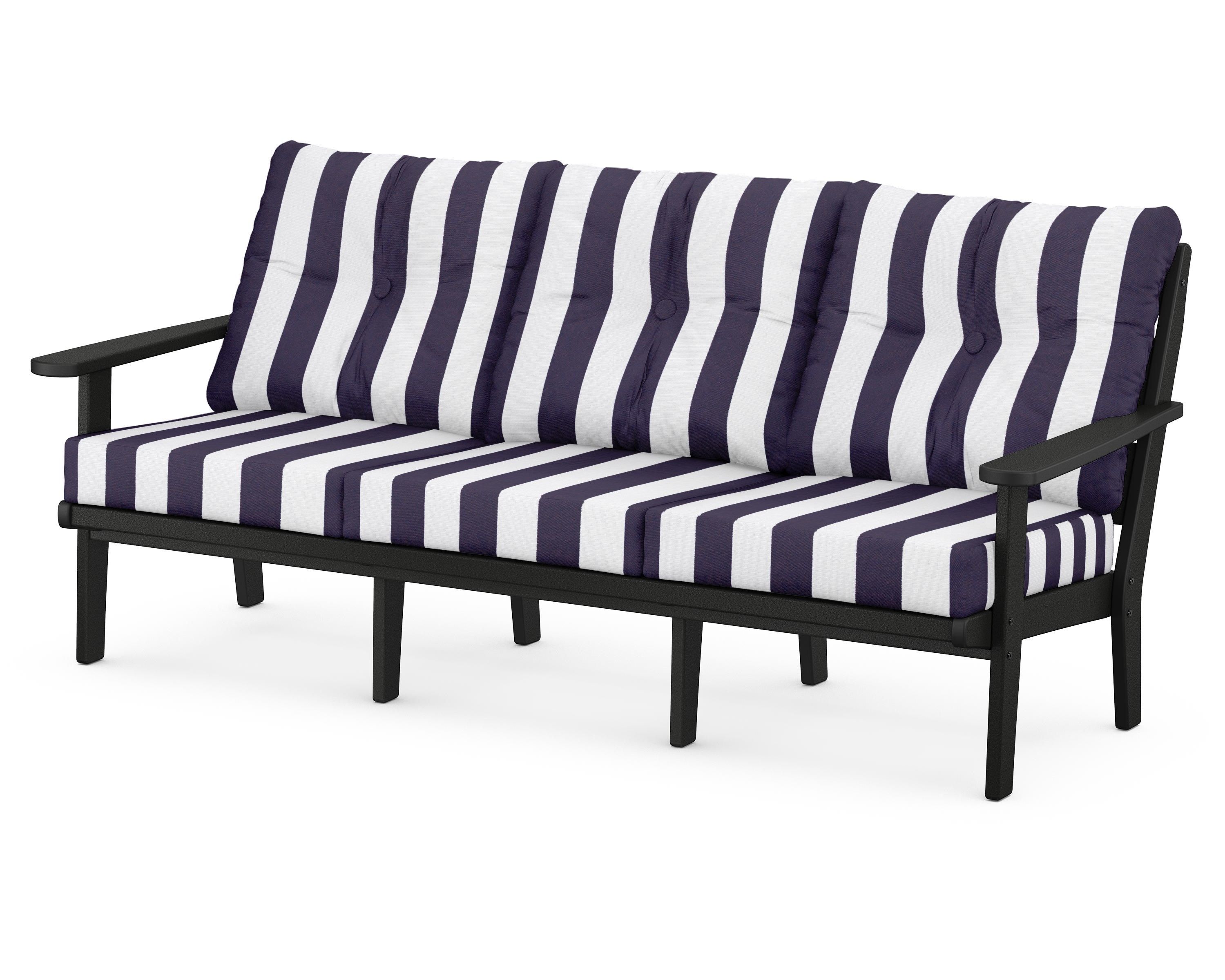 POLYWOOD® Lakeside Deep Seating Sofa in Black / Cabana Stripe Navy