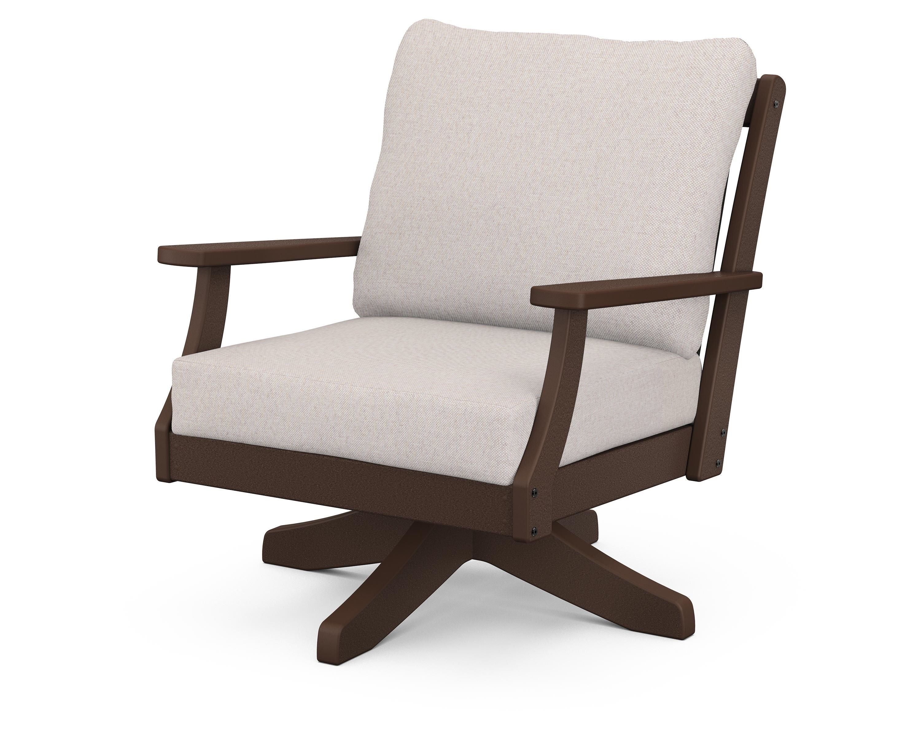 POLYWOOD® Braxton Deep Seating Swivel Chair in Mahogany / Dune Burlap