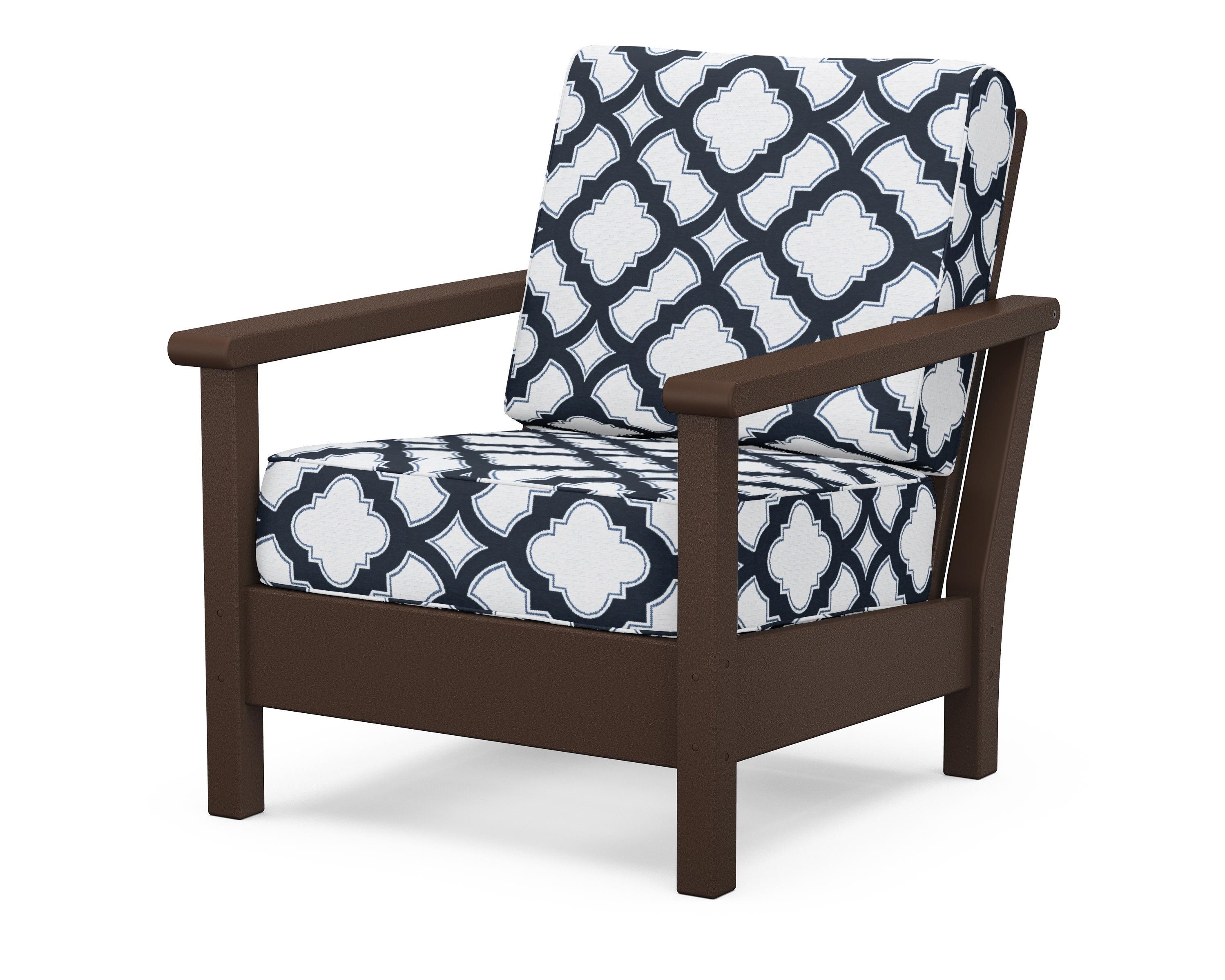 POLYWOOD® Harbour Deep Seating Chair in Mahogany / Trellis Marine Indigo
