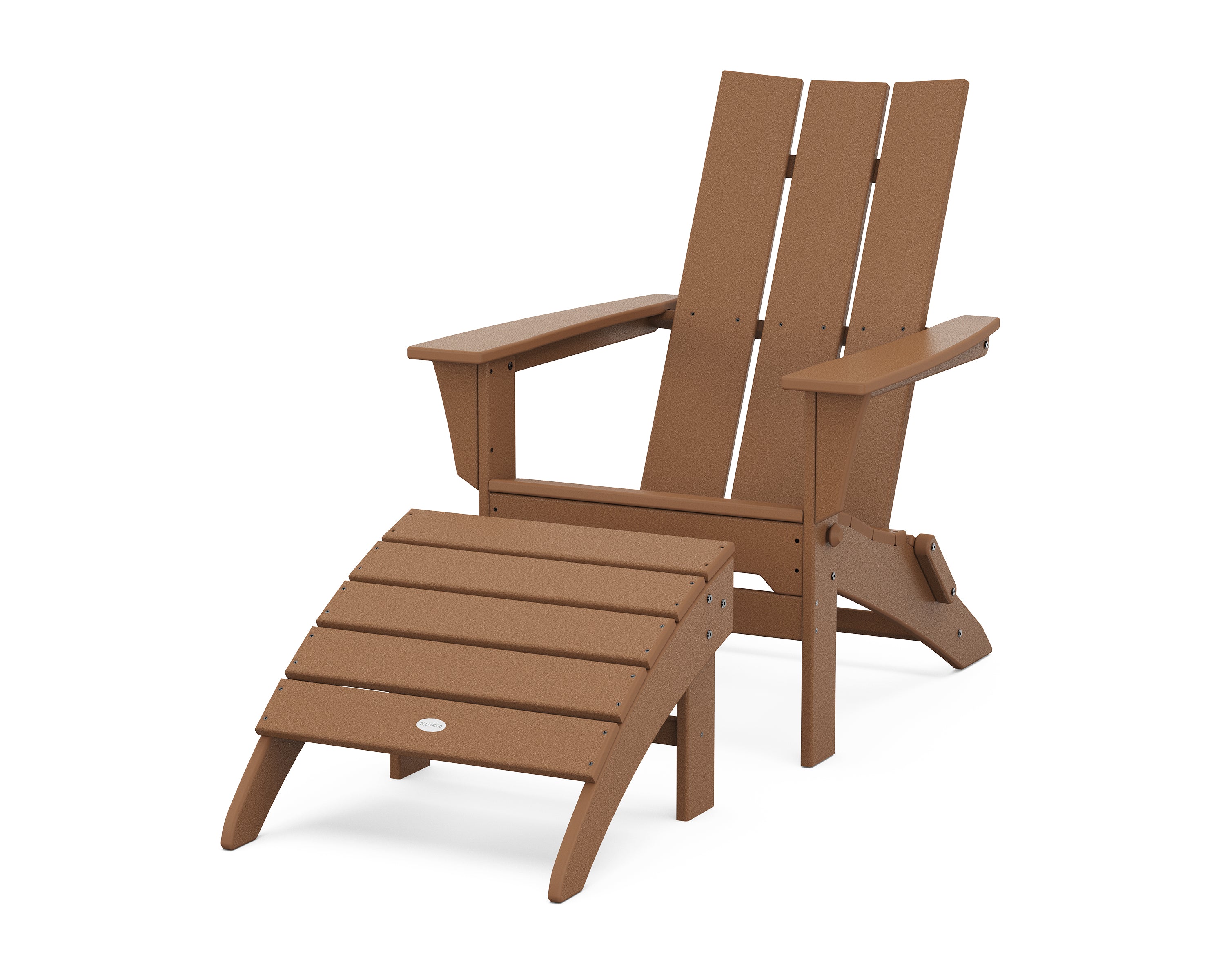 POLYWOOD® Modern Folding Adirondack Chair 2-Piece Set with Ottoman in Teak