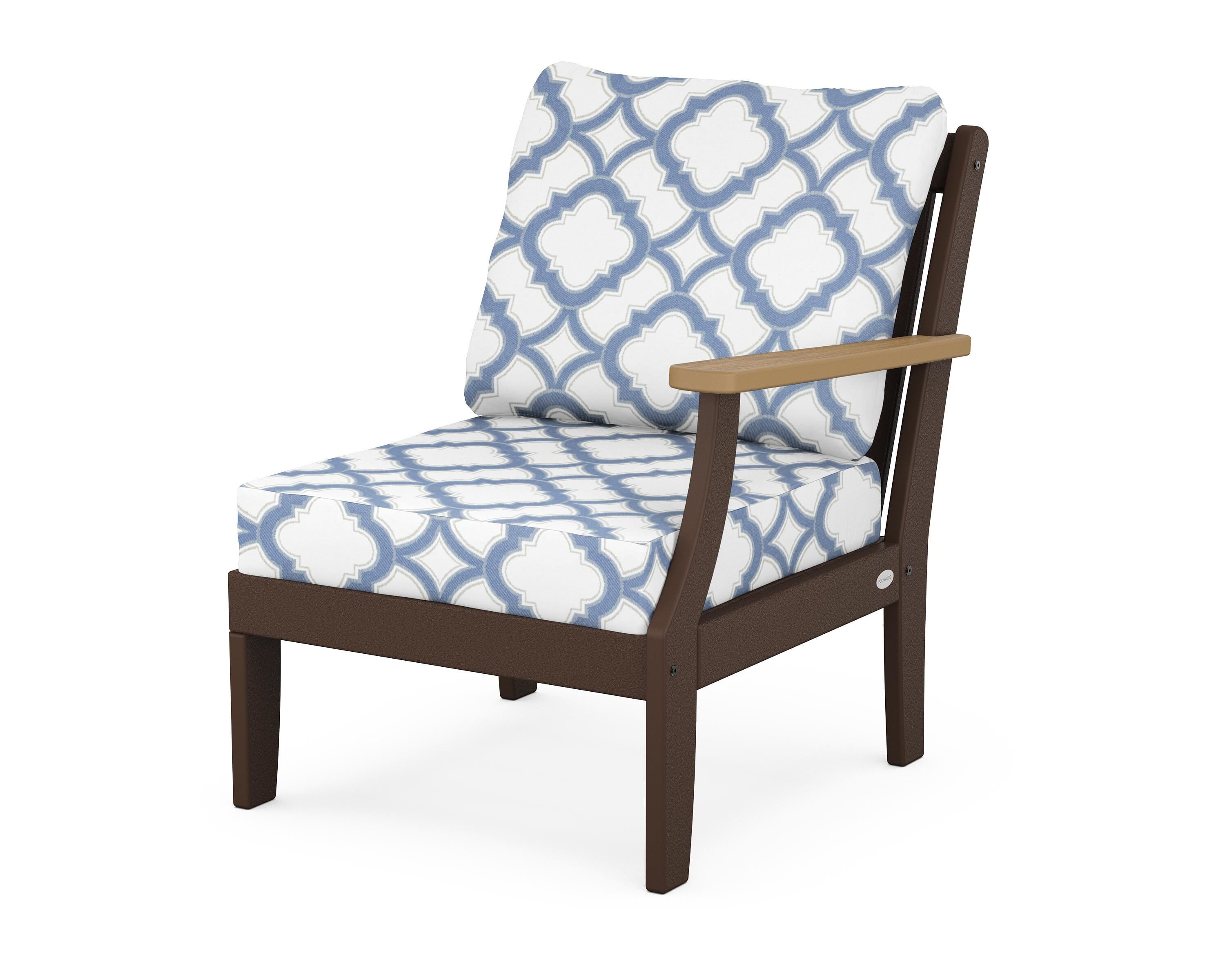 POLYWOOD® Braxton Modular Right Arm Chair in Mahogany / Natural / Trellis Sky Blue