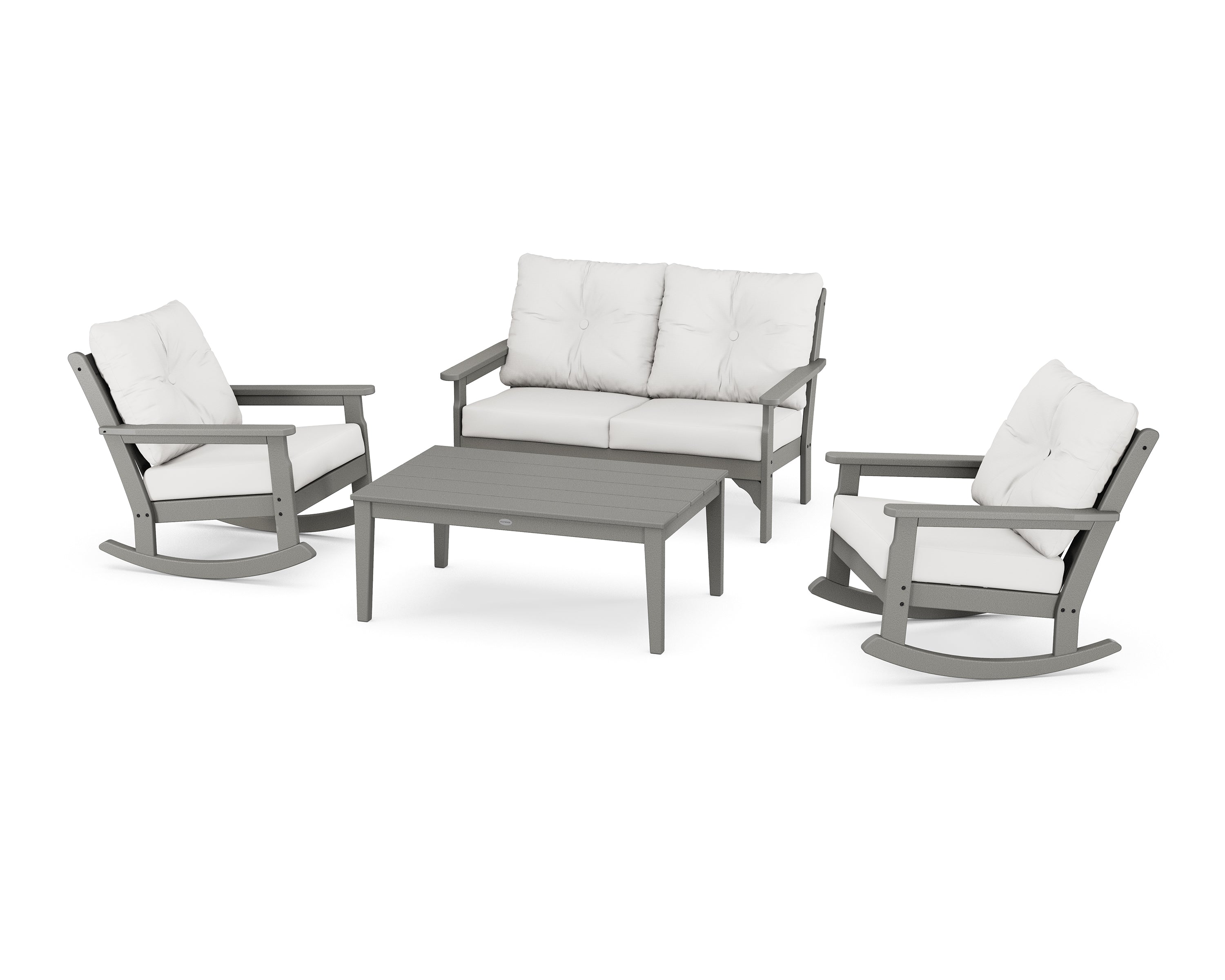 POLYWOOD® Vineyard 4-Piece Deep Seating Rocking Chair Set in Slate Grey / Natural Linen