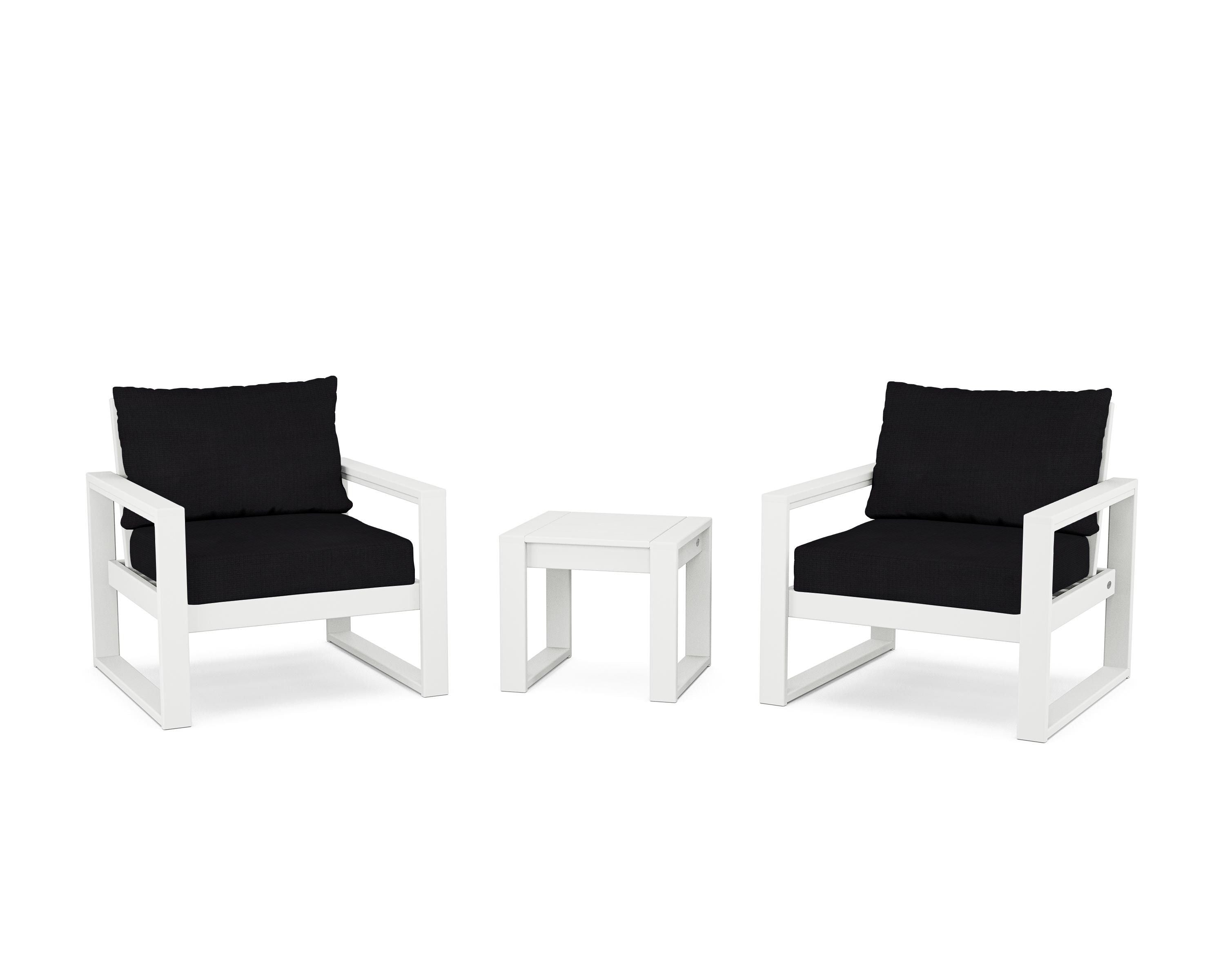 POLYWOOD® EDGE Sectional 3-Piece Deep Seating Set in White / Midnight Linen