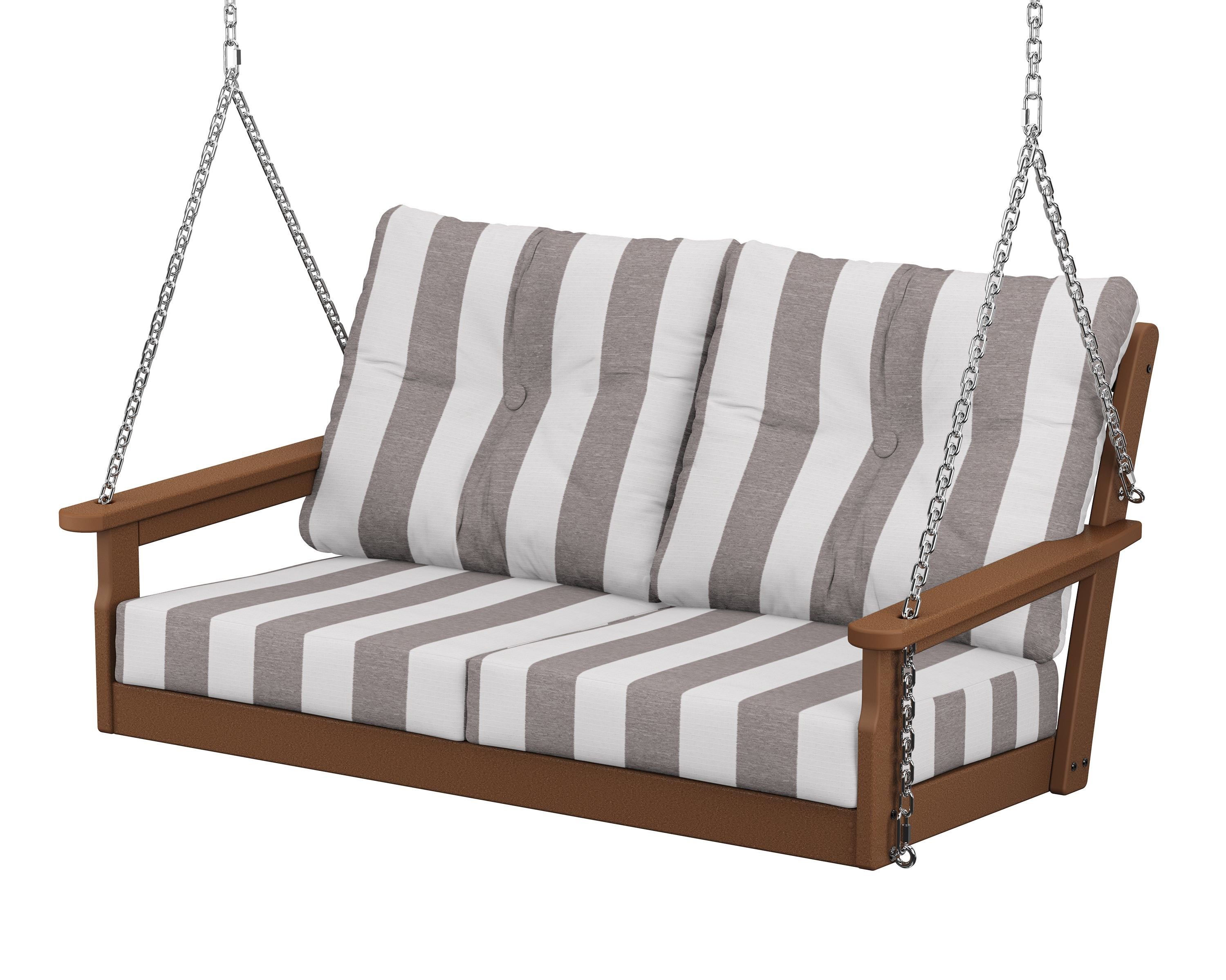 POLYWOOD® Vineyard Deep Seating Swing in Teak / Cabana Stripe Grey Mist