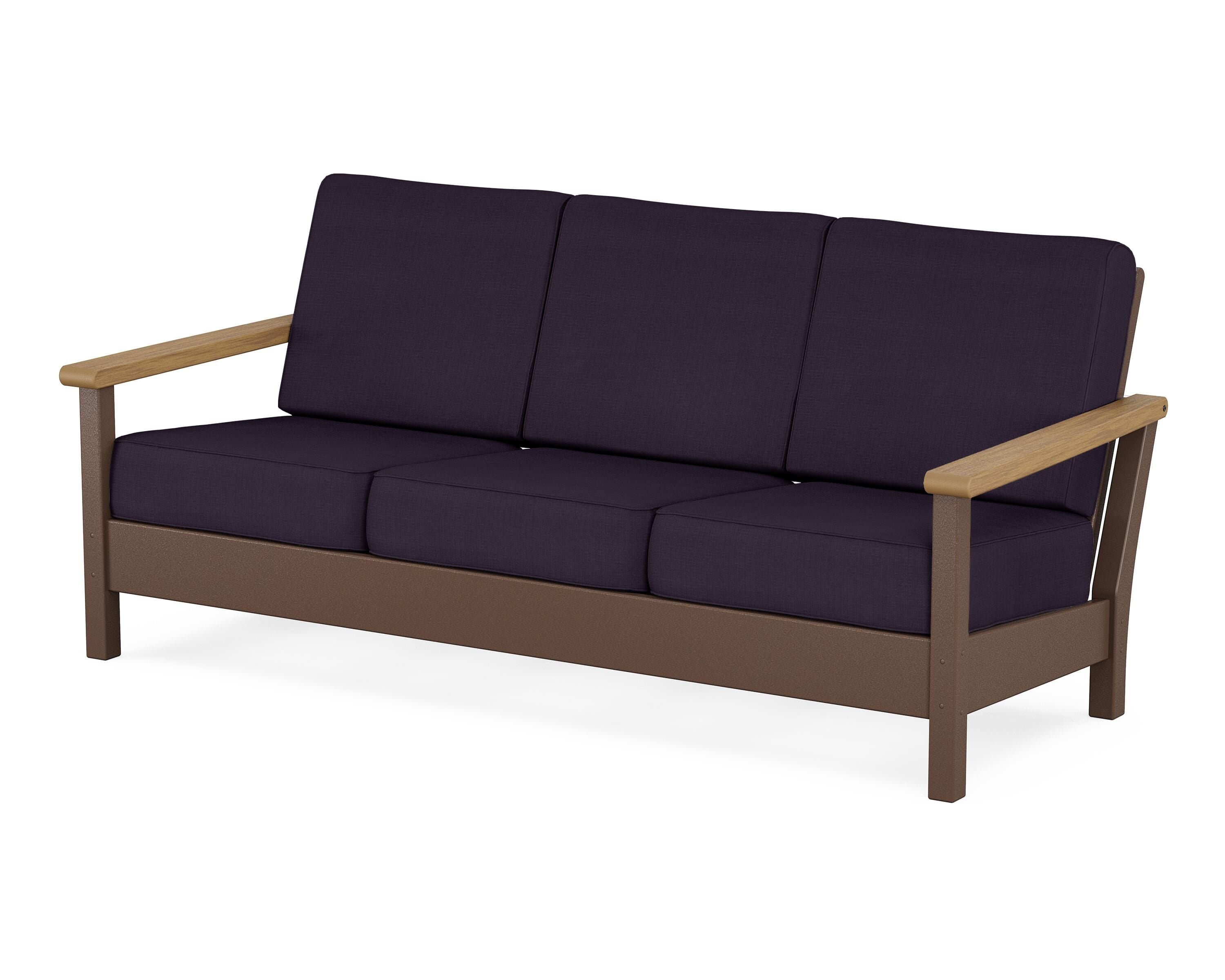 POLYWOOD® Harbour Deep Seating Sofa in Mahogany / Natural / Navy Linen