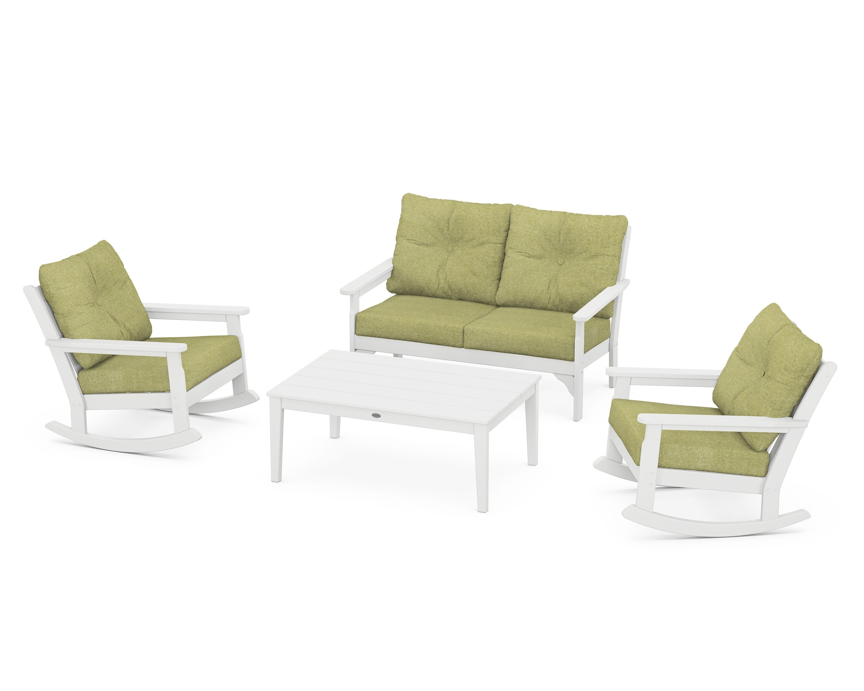 POLYWOOD® Vineyard 4-Piece Deep Seating Rocking Chair Set in White / Chartreuse Boucle