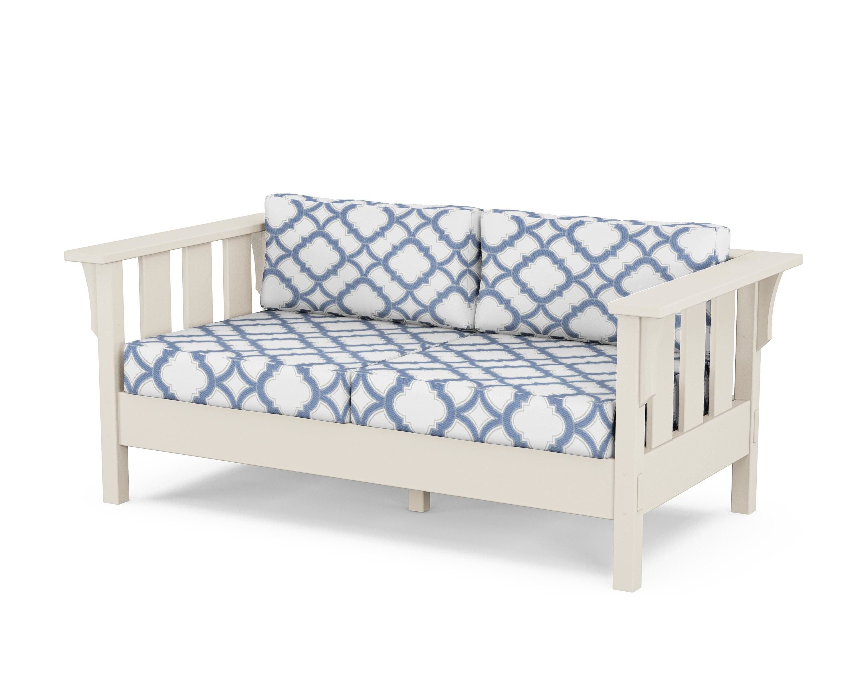 Martha Stewart by POLYWOOD® Acadia Deep Seating Loveseat in Sand / Trellis Sky Blue