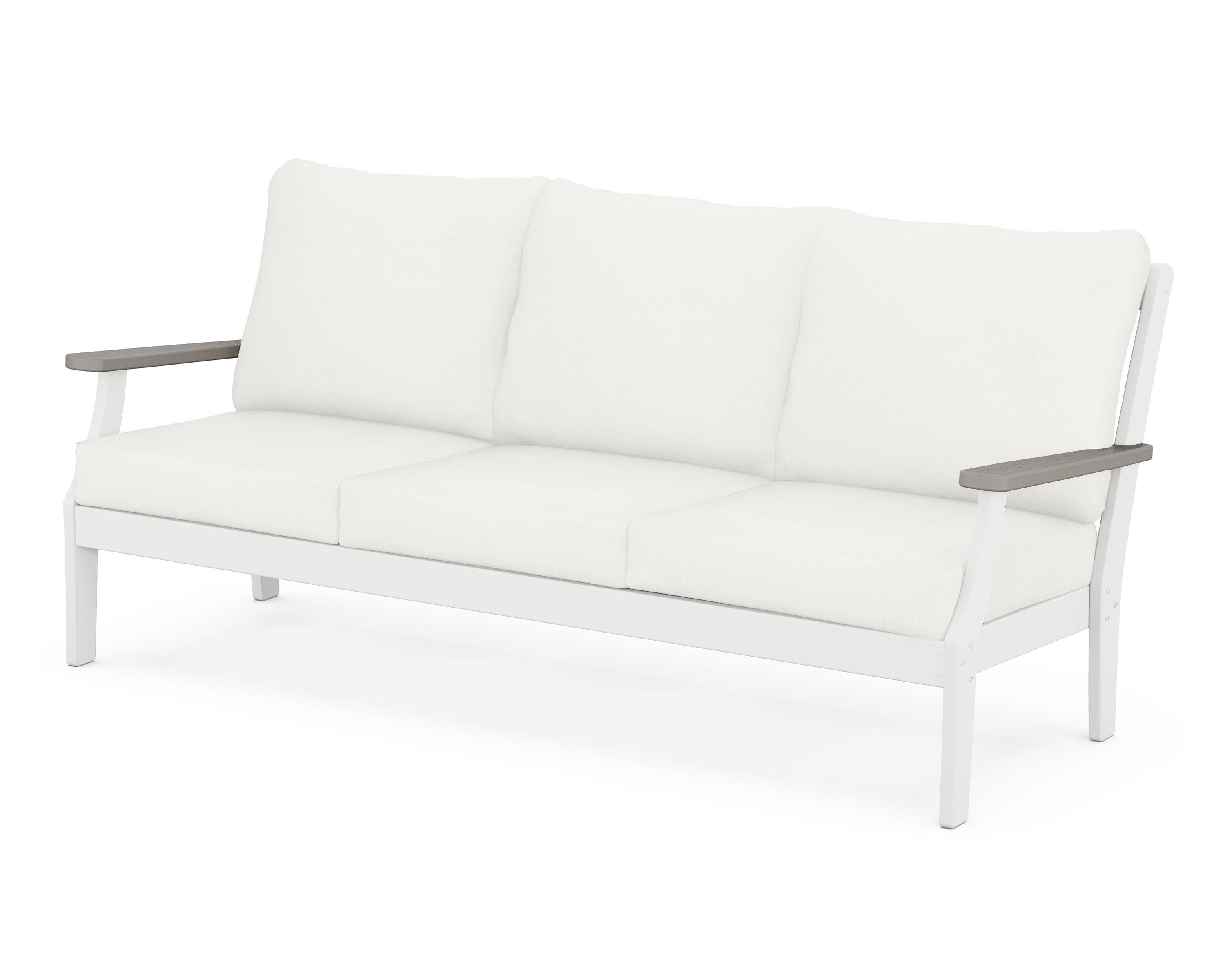 POLYWOOD® Braxton Deep Seating Sofa in White / Driftwood / Natural Linen