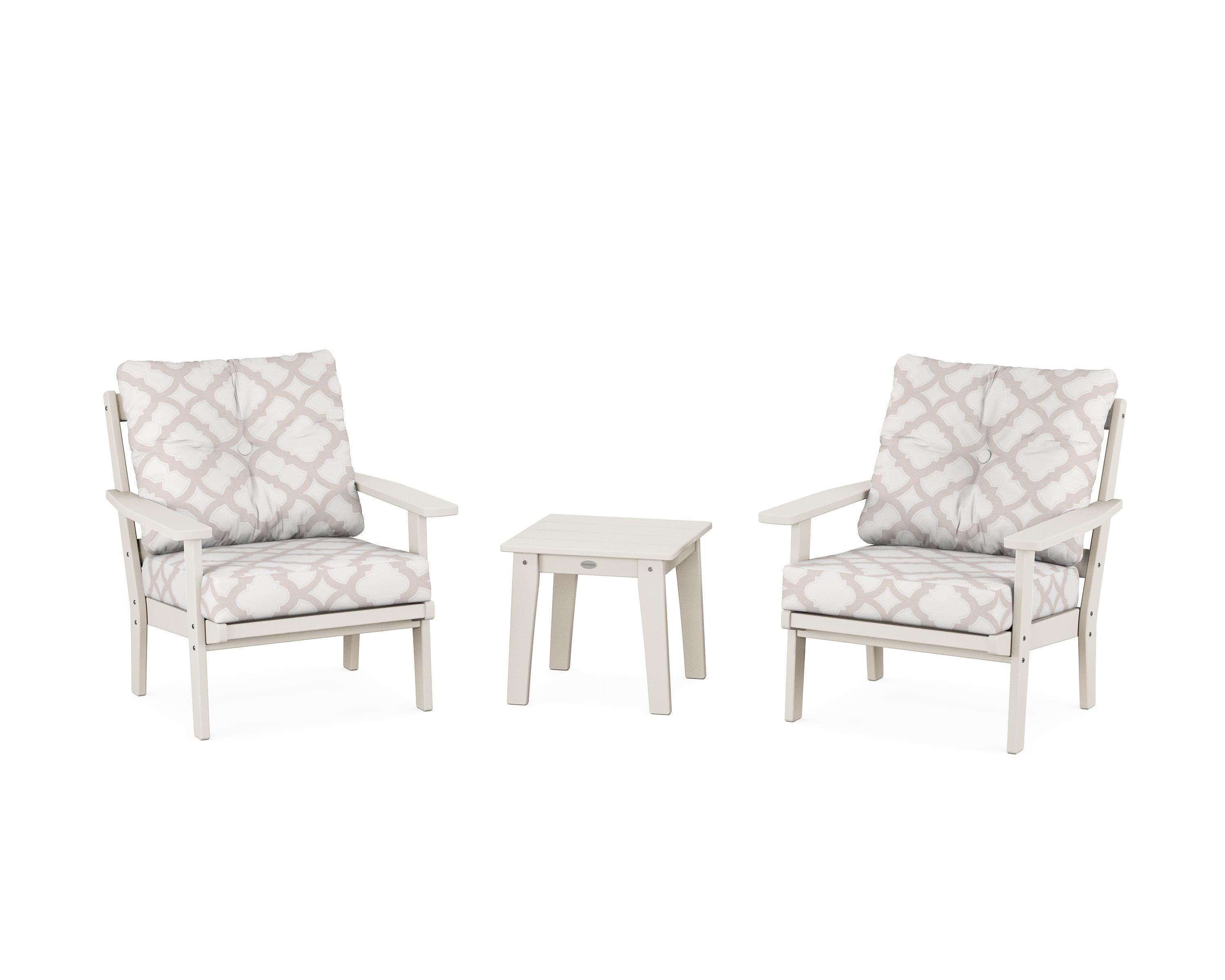 POLYWOOD® Oxford 3-Piece Deep Seating Set in Sand / Trellis Dune Burlap