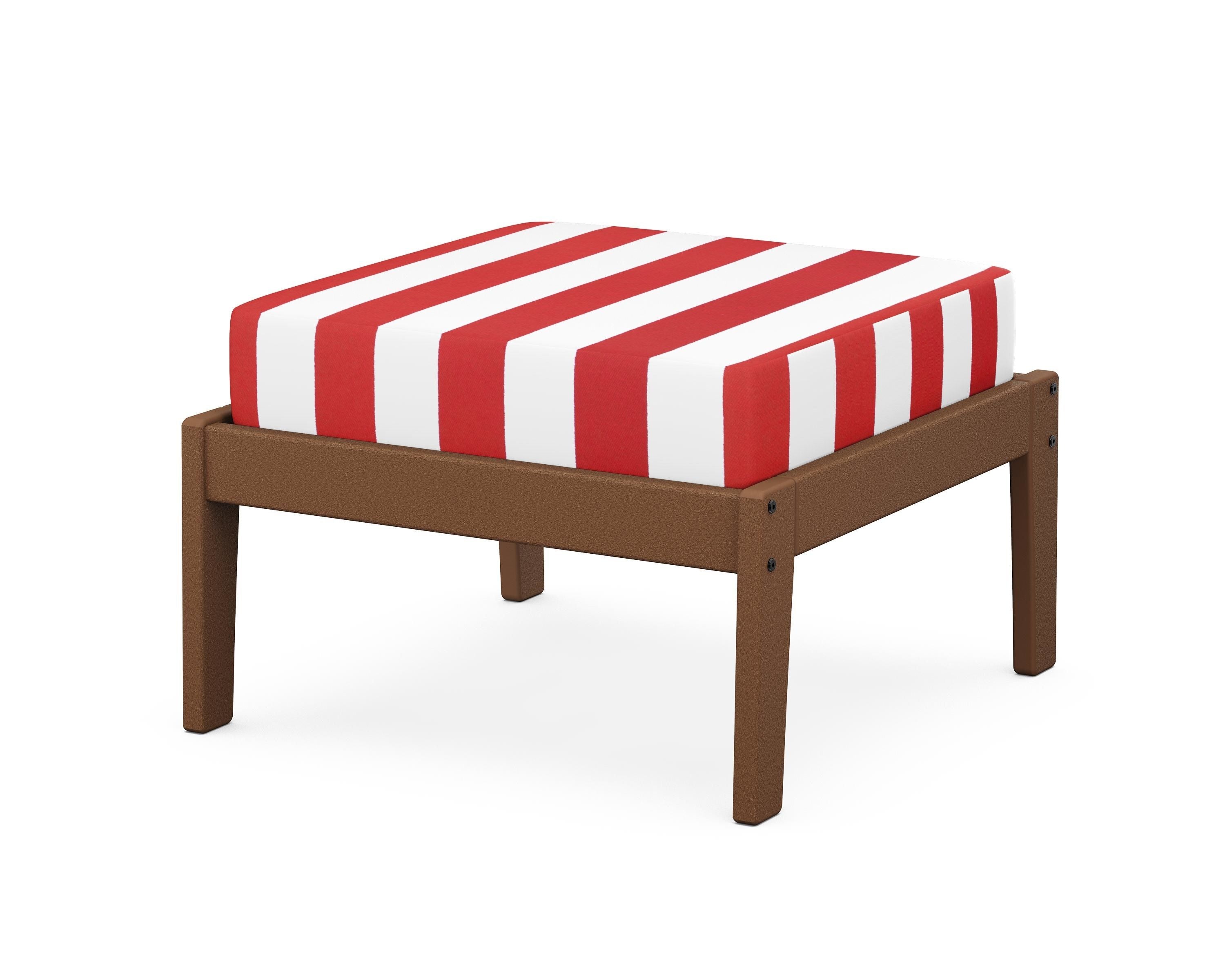Unbranded Deep Seating Ottoman in Teak / Cabana Stripe Crimson