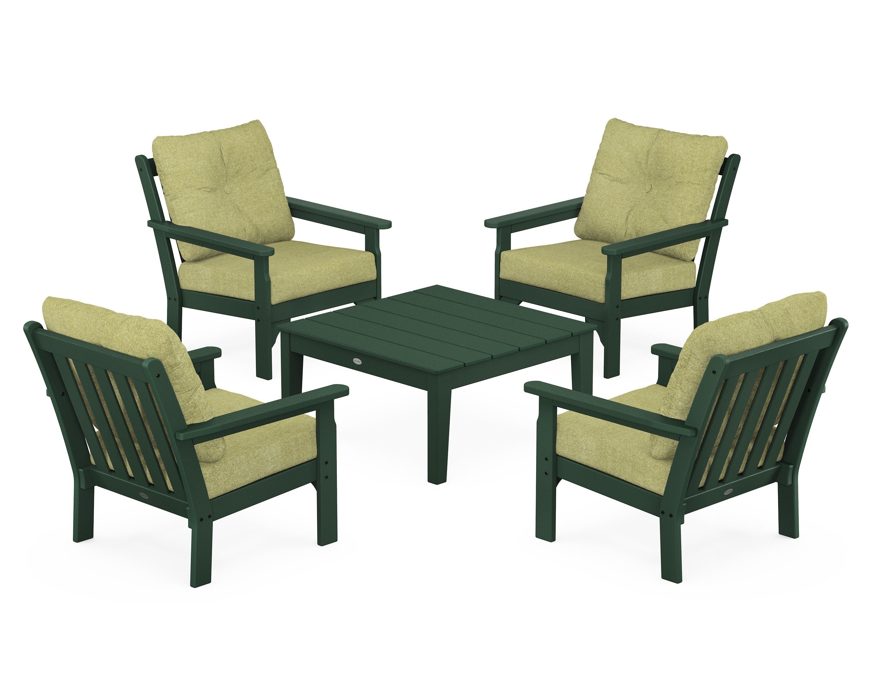 POLYWOOD® Vineyard 5-Piece Deep Seating Conversation Set in Green / Chartreuse Boucle